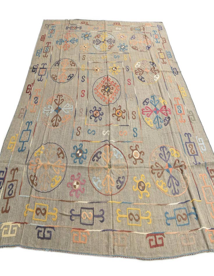 Detail image of  8' 7 x 9' 6  Hand Woven Kilim Suzani Wool Square Rug