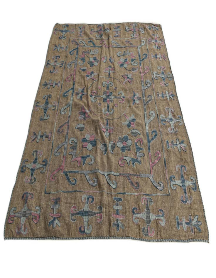 Detail image of  5' 3 x 6' 3  Hand Woven Kilim Suzani Wool Square Rug