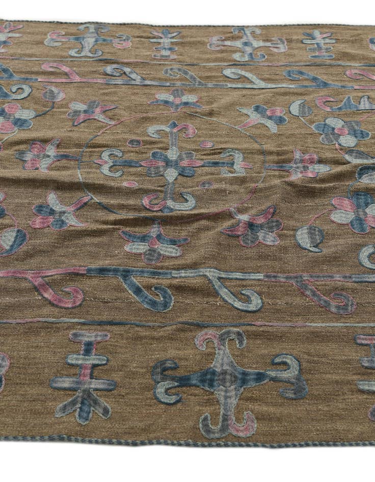 Detail image of  5' 3 x 6' 3  Hand Woven Kilim Suzani Wool Square Rug
