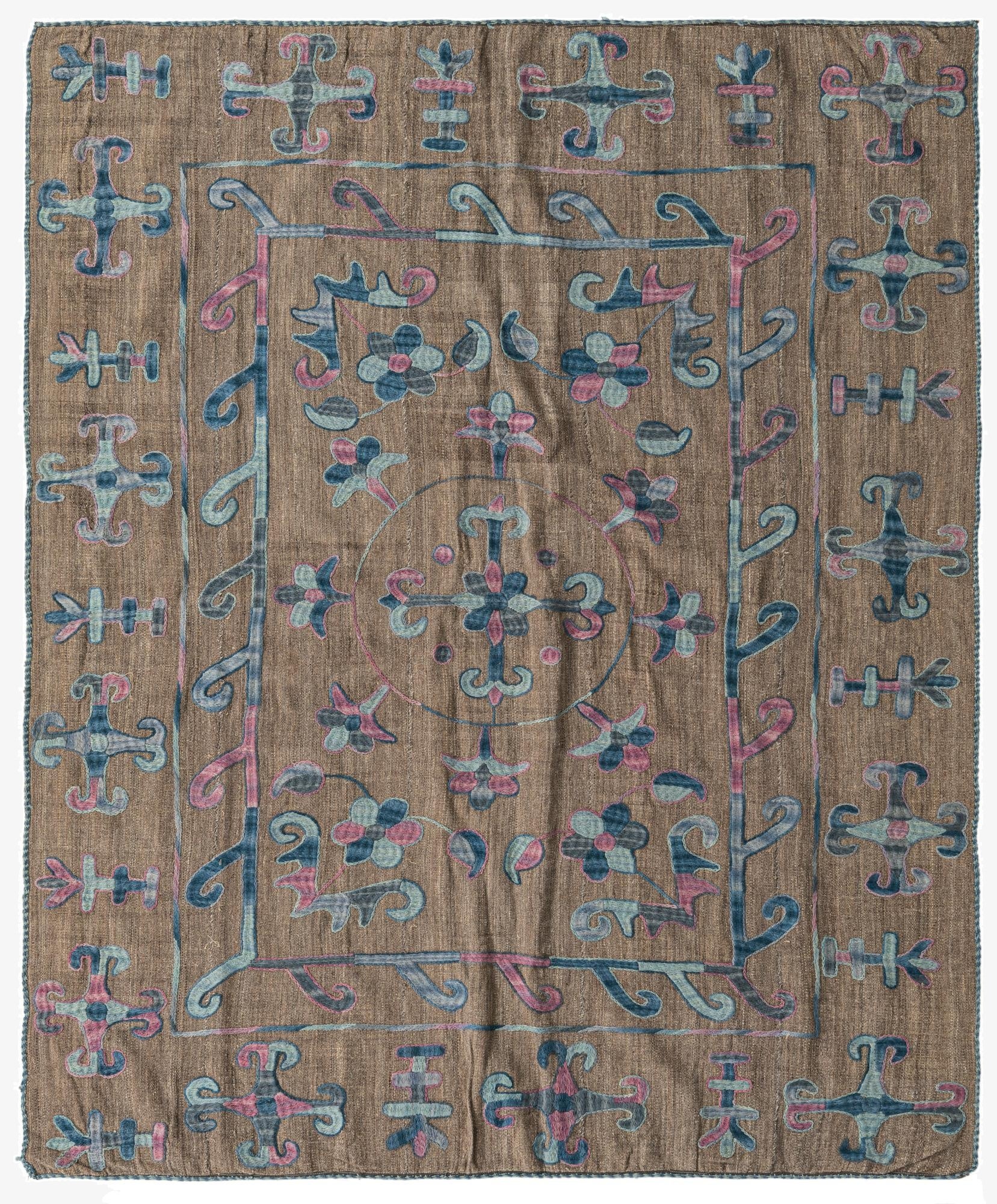  5' 3 x 6' 3  Hand Woven Kilim Suzani Wool Square Rug