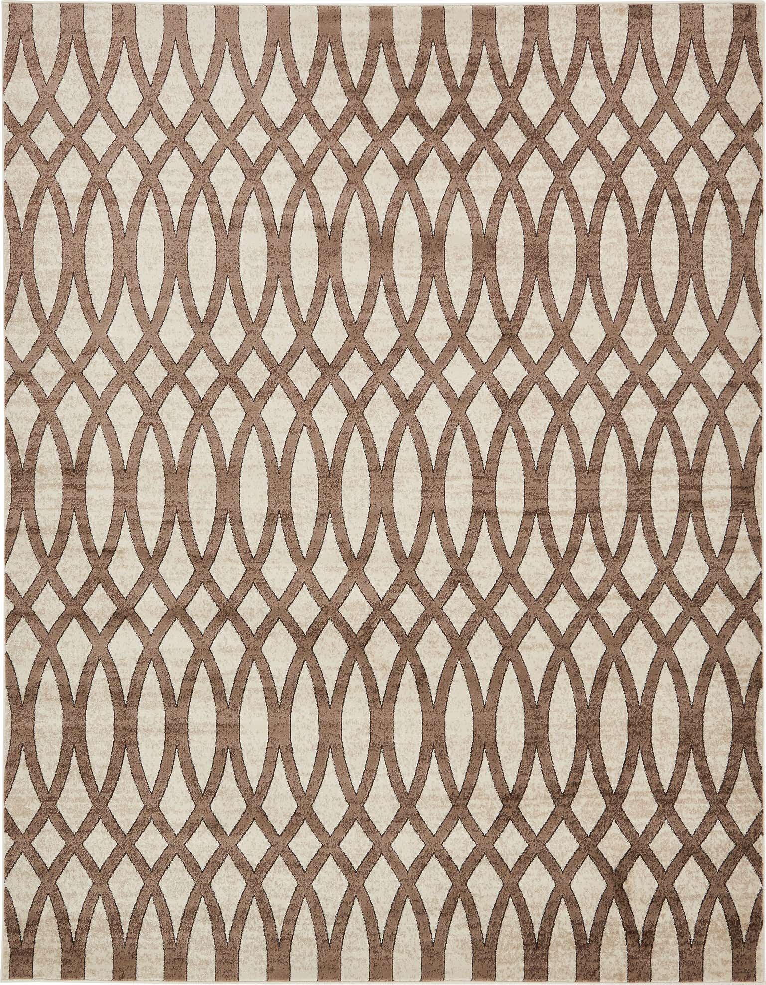 A square 8' 0 x 8' 0 Nepal rug with a brown trellis pattern on a tan background, featuring a textured pile.