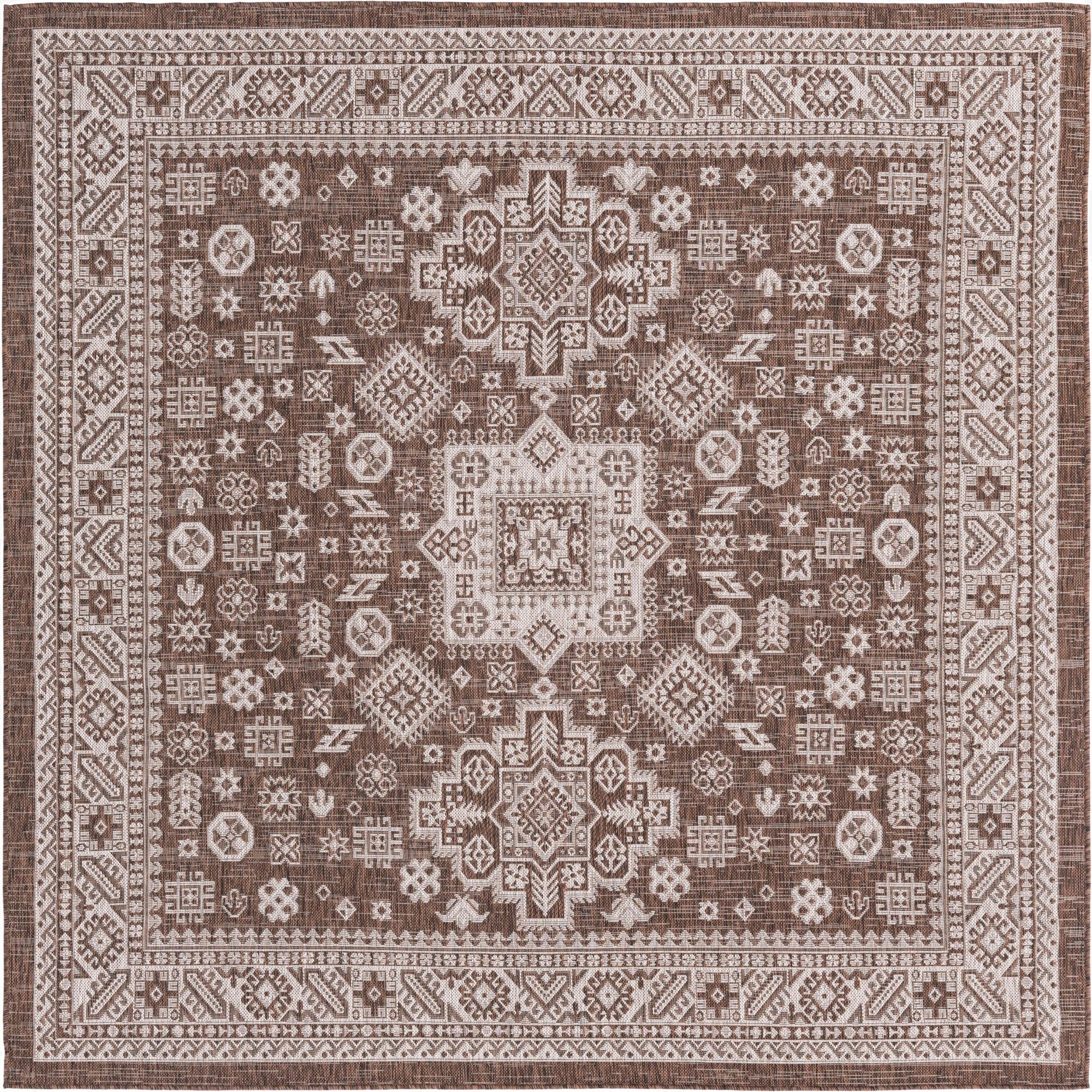  7' 10 x 7' 10  Washable Aztec Indoor / Outdoor Square Rug