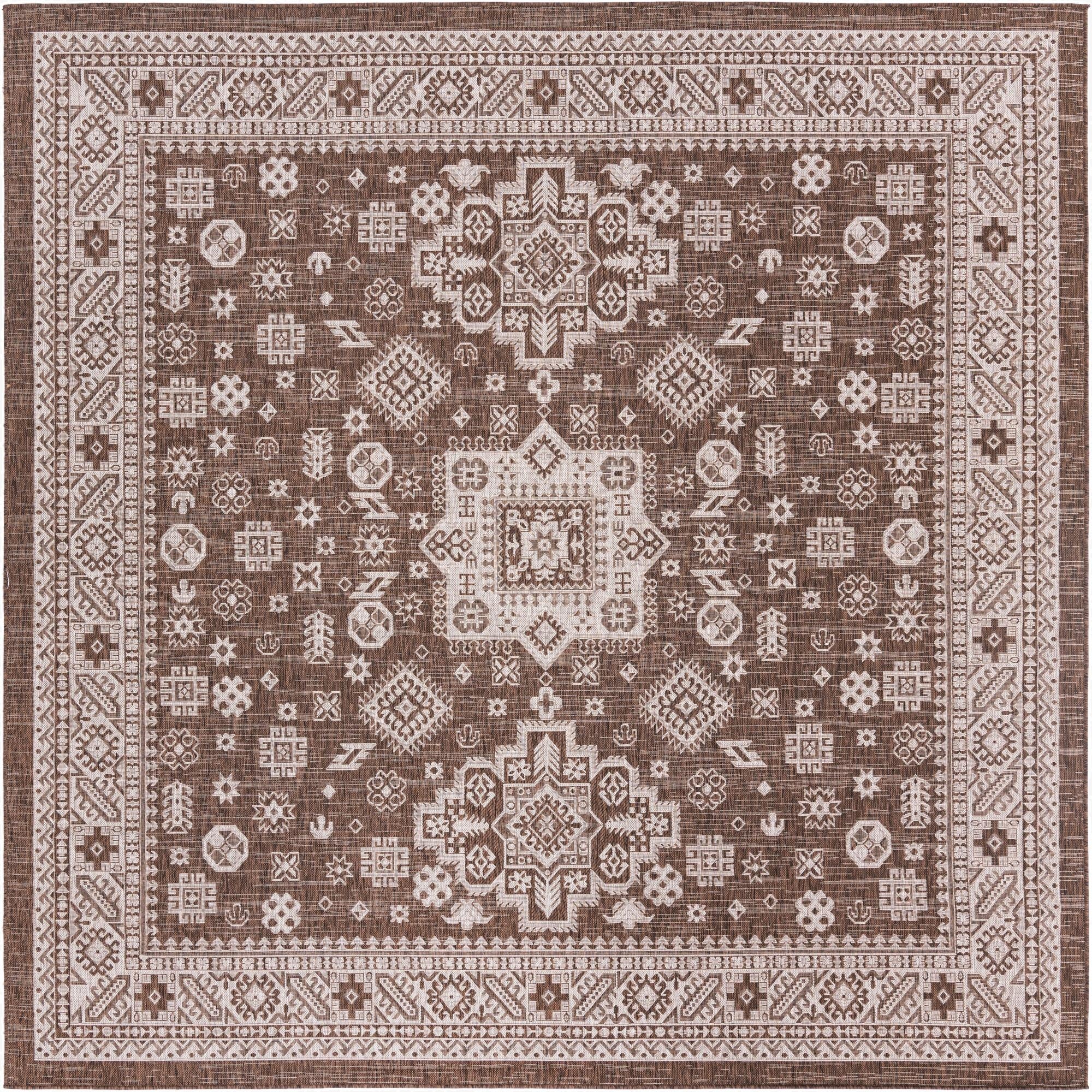  10' x 10'  Washable Aztec Indoor / Outdoor Square Rug
