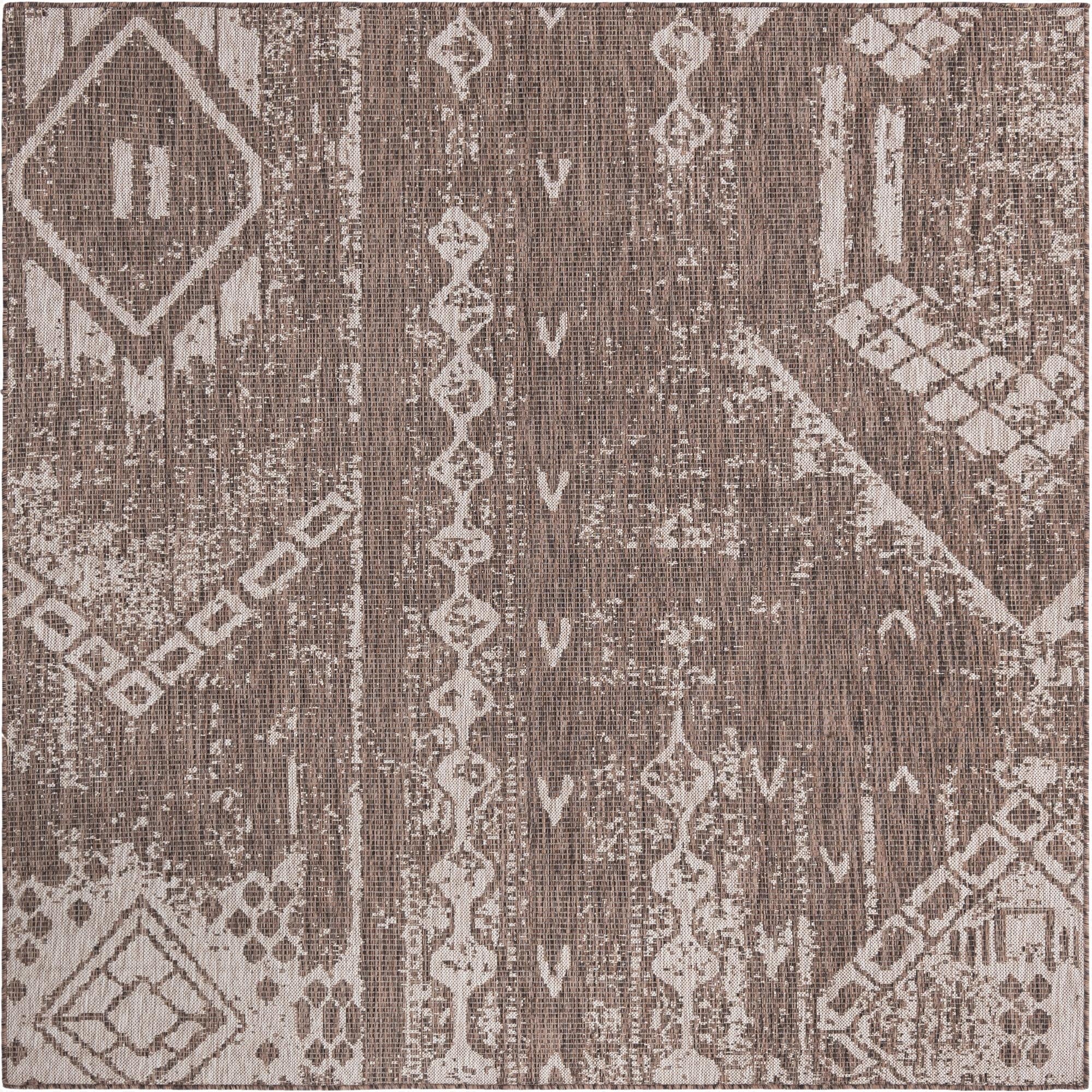  7' x 7'  Washable Bohemian Indoor / Outdoor Square Rug