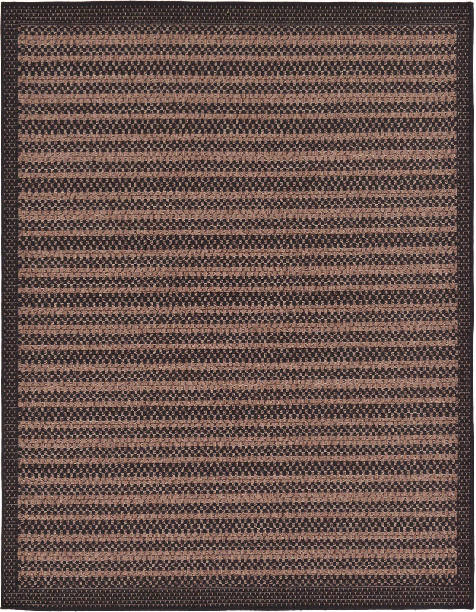 A 6' 0 x 6' 0 square brown and tan modern flatweave rug with a textured striped pattern and a solid dark brown border.