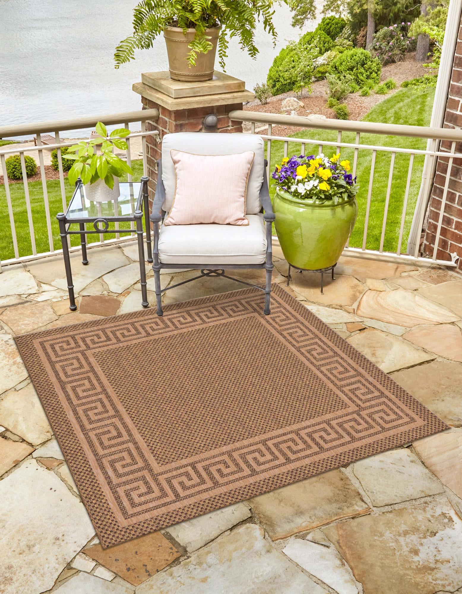 Brown 6' x 9' Border Indoor / Outdoor Rug | Rugs.com