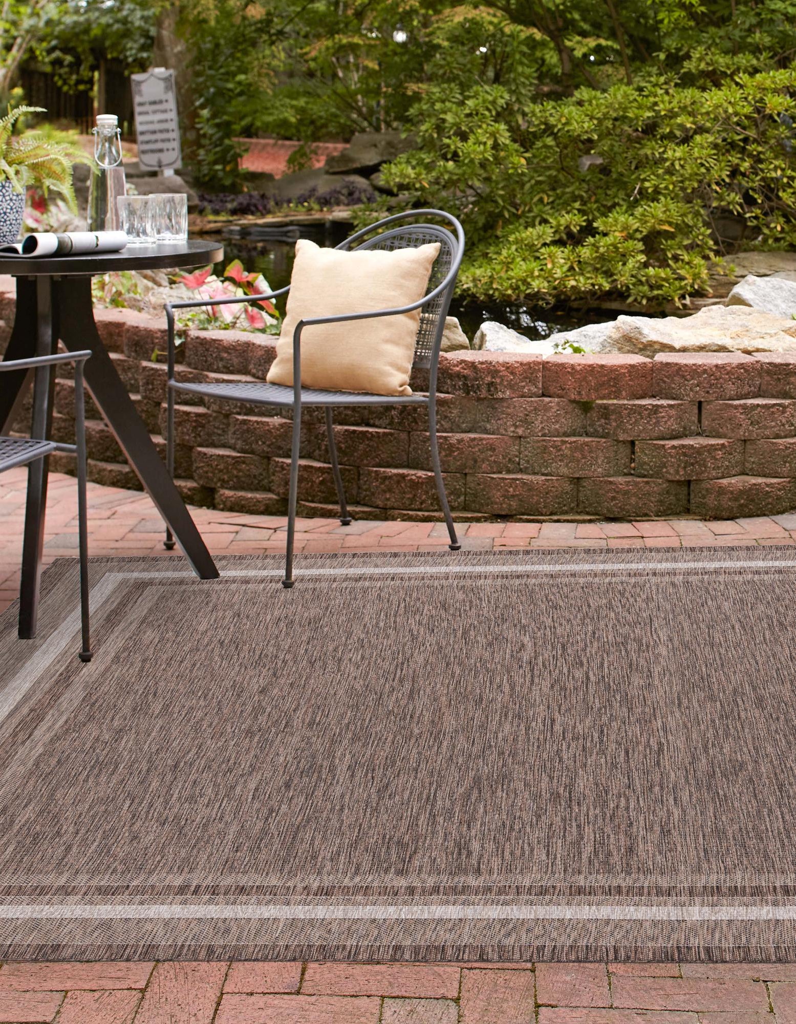 Brown 10' x 10' Border Indoor / Outdoor Square Rug | Rugs.com