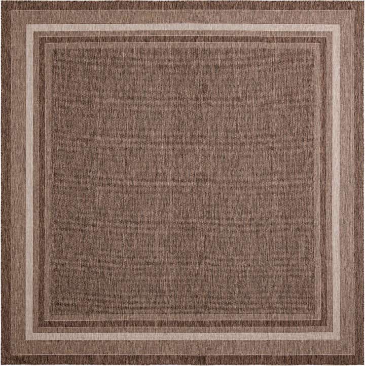 Brown 10' x 10' Border Indoor / Outdoor Square Rug | Rugs.com