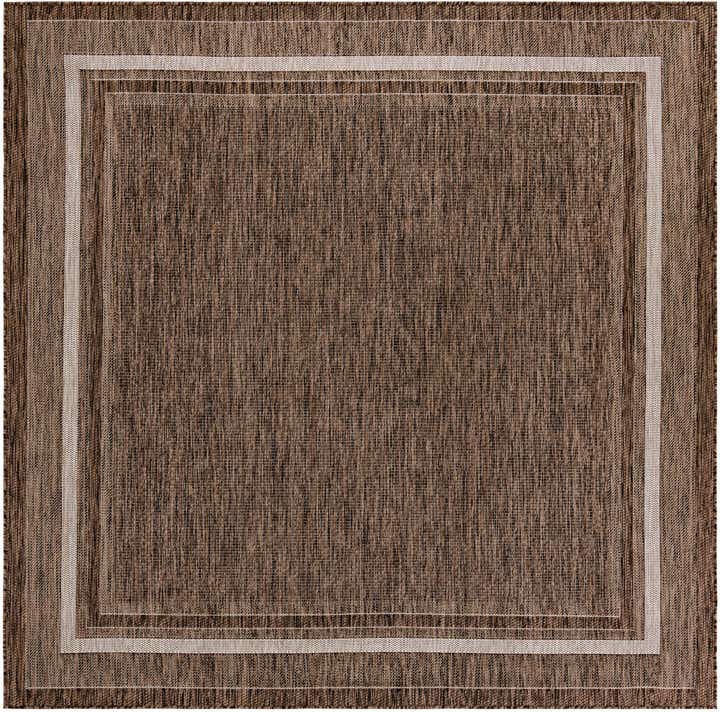 Brown 7' 10 x 7' 10 Border Indoor / Outdoor Square Rug | Rugs.com