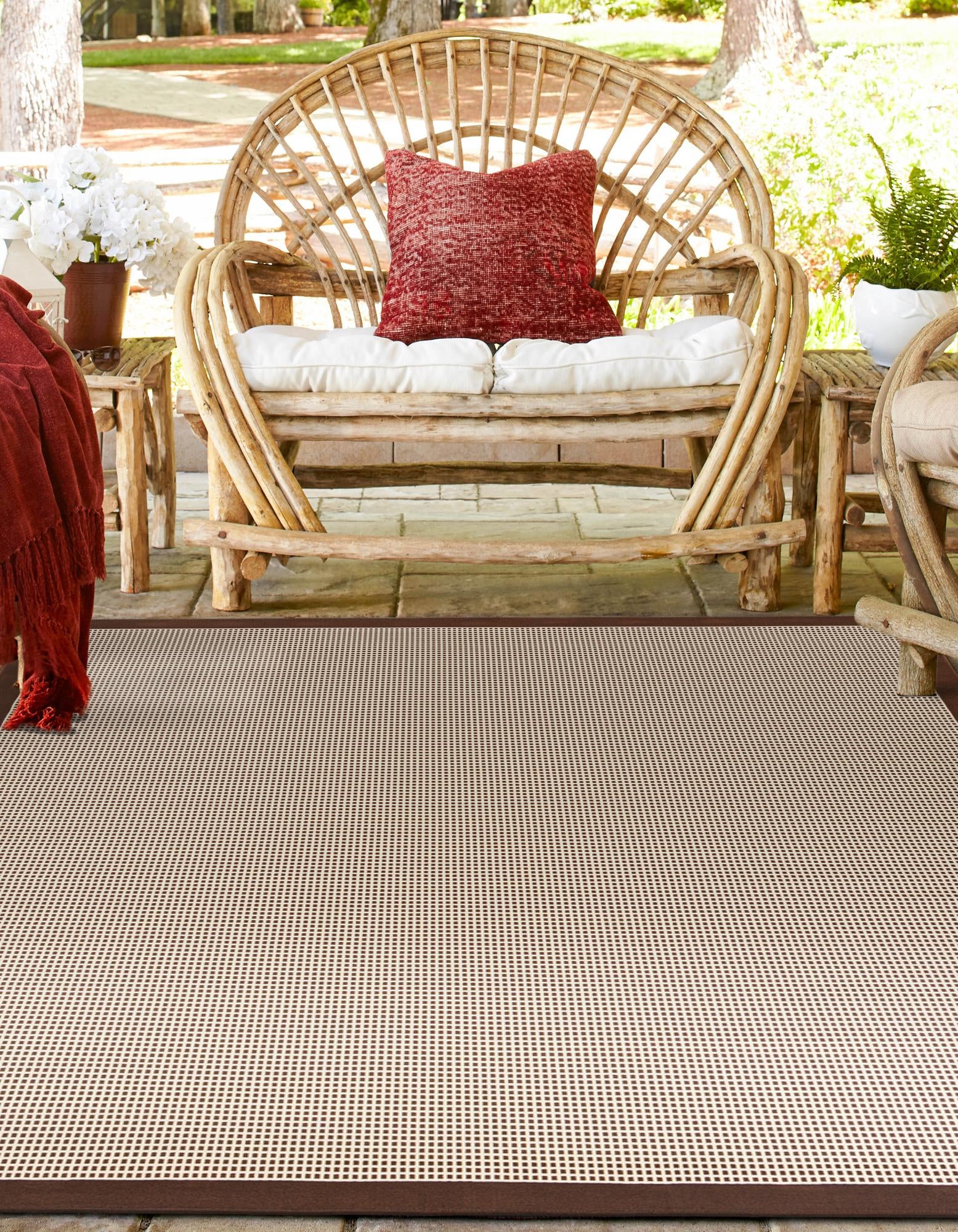 Brown 10' x 10' Border Indoor / Outdoor Square Rug | Rugs.com