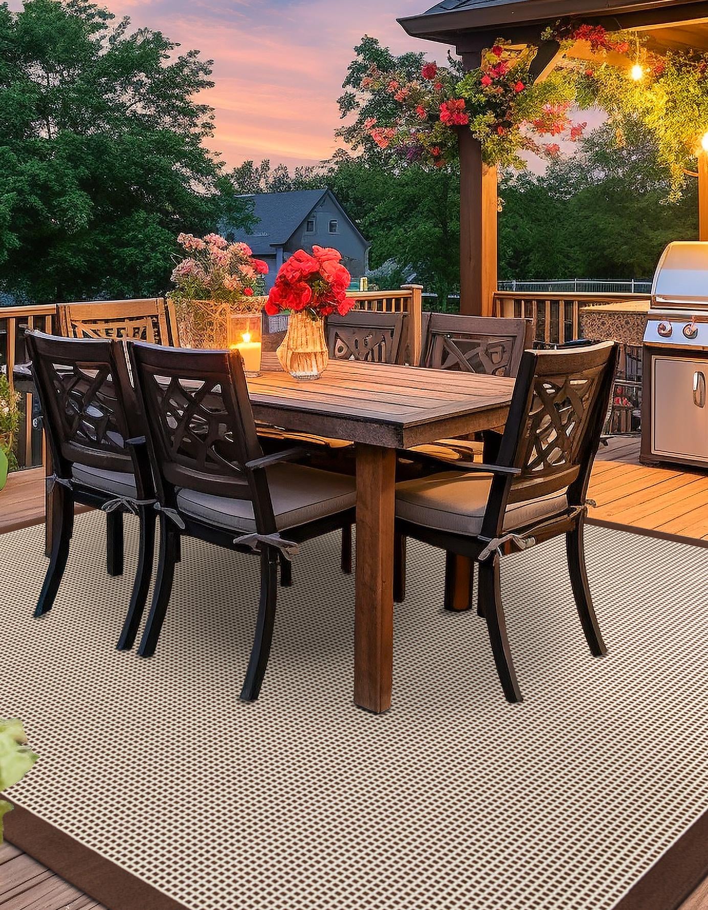 Brown 10' x 10' Border Indoor / Outdoor Square Rug | Rugs.com