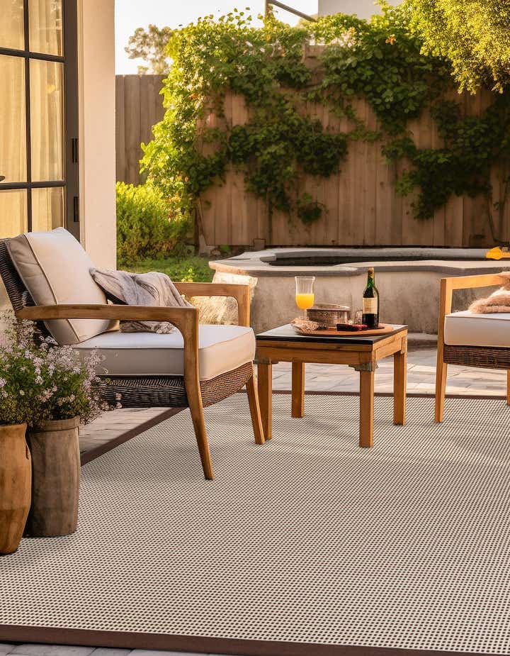 Brown 10' x 10' Border Indoor / Outdoor Square Rug | Rugs.com