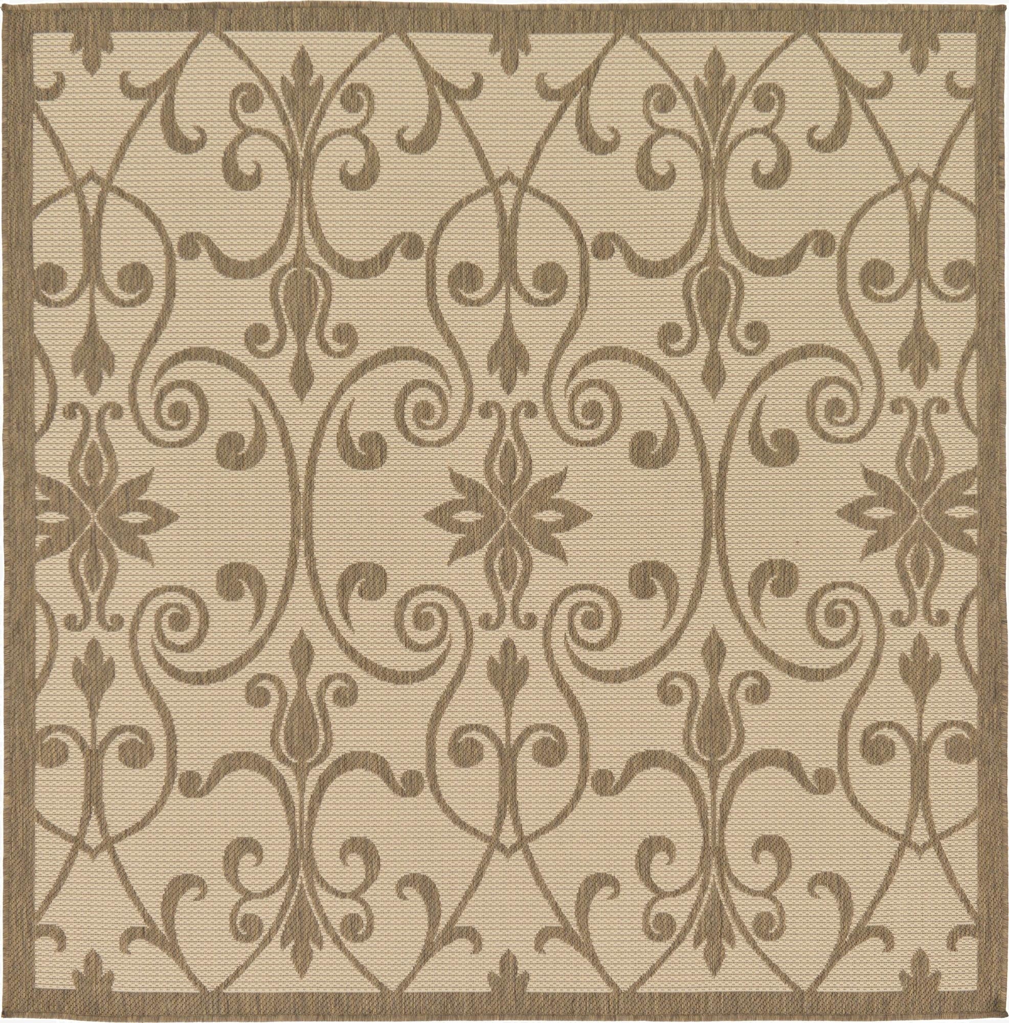  6' x 6'  Washable Botanical Indoor / Outdoor Square Rug