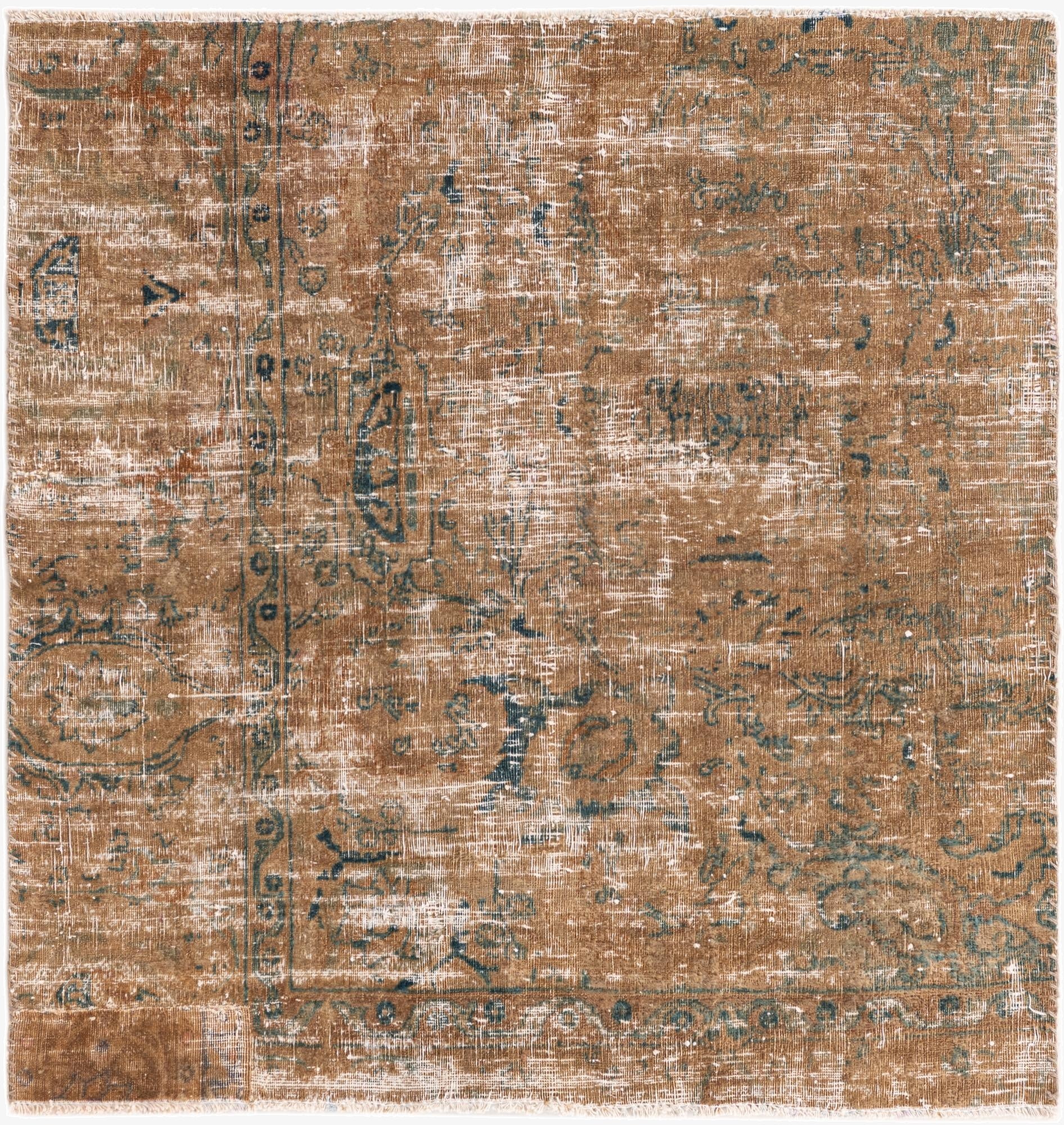  3' 9 x 4'  Hand Knotted Ultra Vintage Persian Wool Square Rug