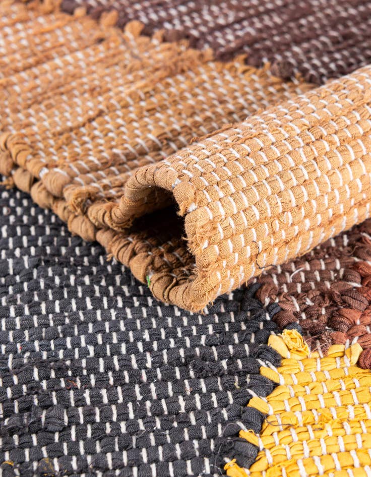 Detail image of  Custom Brown Yellow Black  Hand Braided Chindi Cotton Rug