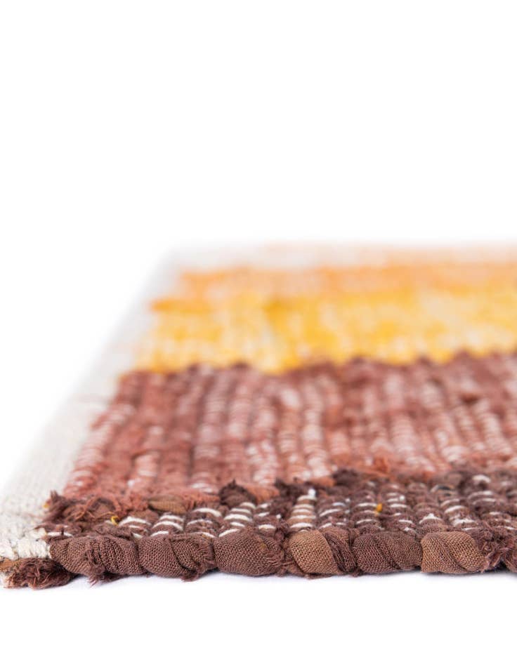 Detail image of  Custom Brown Yellow Black  Hand Braided Chindi Cotton Rug