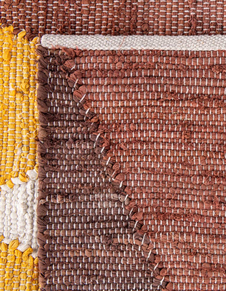 Detail image of  Custom Brown Yellow Black  Hand Braided Chindi Cotton Rug