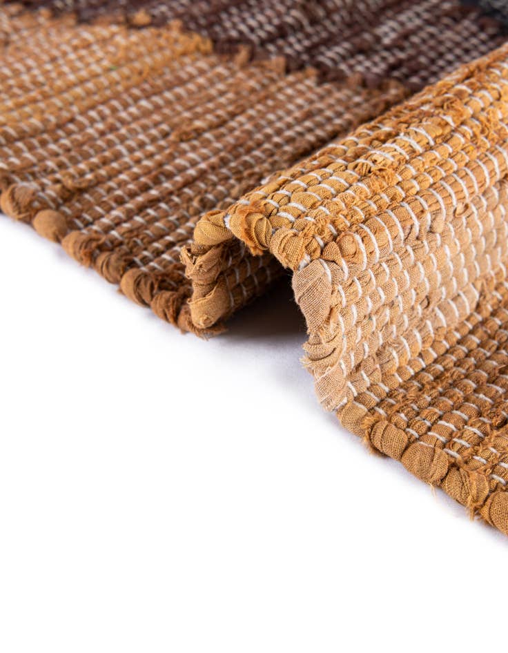 Detail image of  Custom Brown Yellow Black  Hand Braided Chindi Cotton Rug