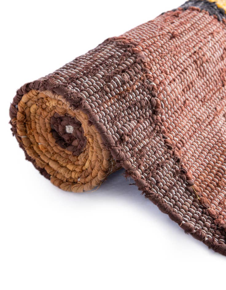 Detail image of  Custom Brown Yellow Black  Hand Braided Chindi Cotton Rug