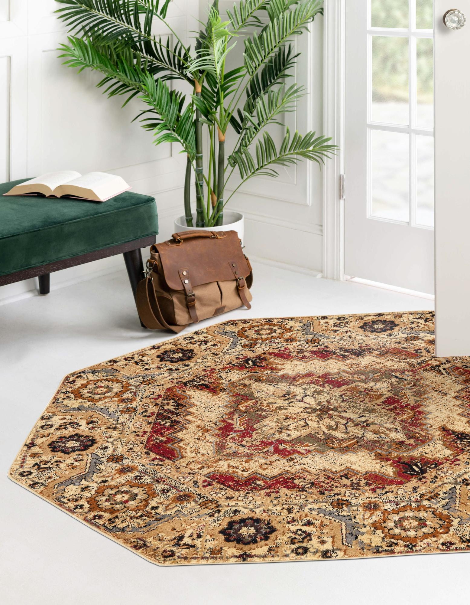 Burgundy Beige 8' x 8' Saturn Octagon Rug | Rugs.com