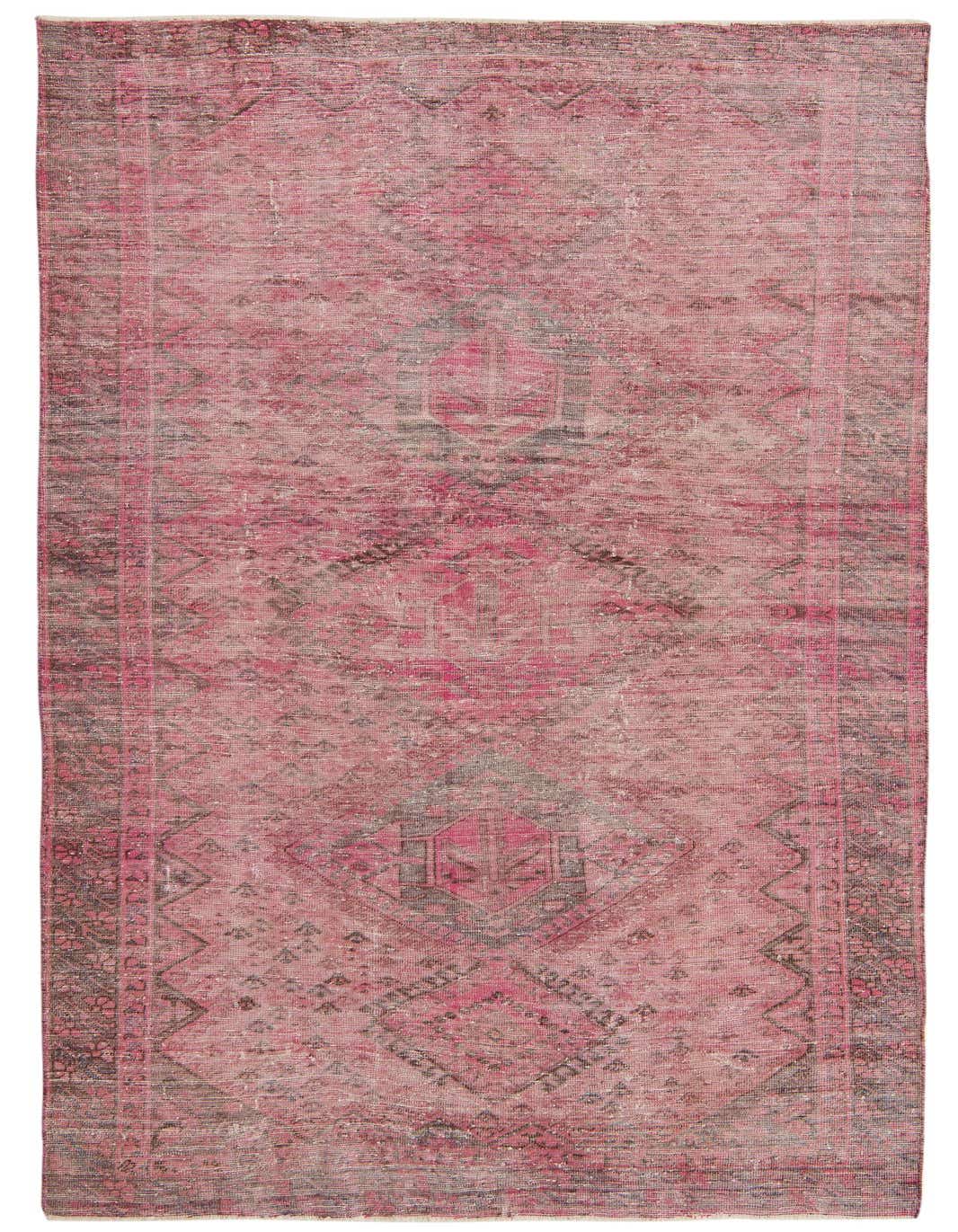 A 5x8 rectangular burgundy and ivory Persian-style rug with a distressed, vintage pattern, suitable for a living room.
