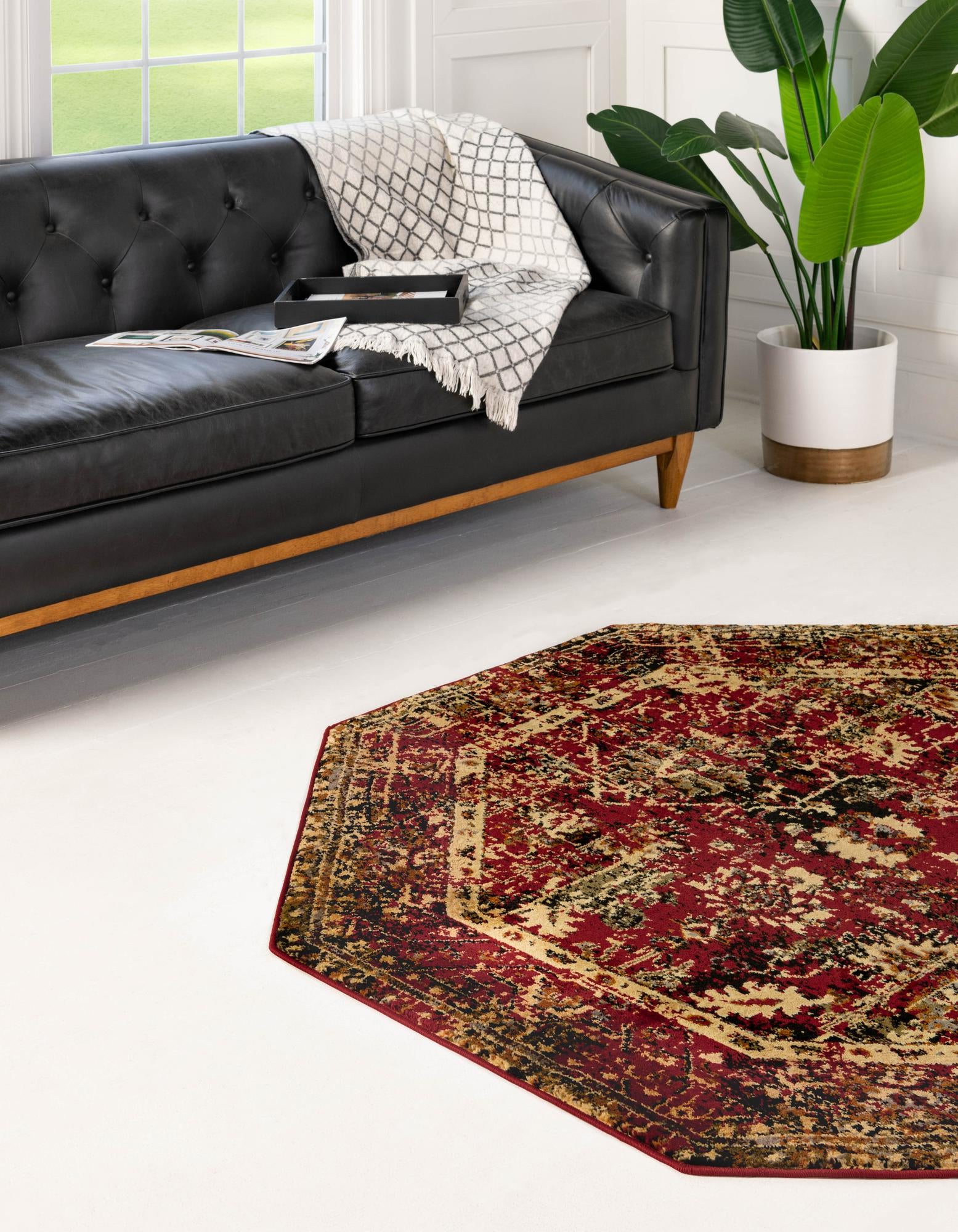 Burgundy 8' x 8' Saturn Octagon Rug | Rugs.com