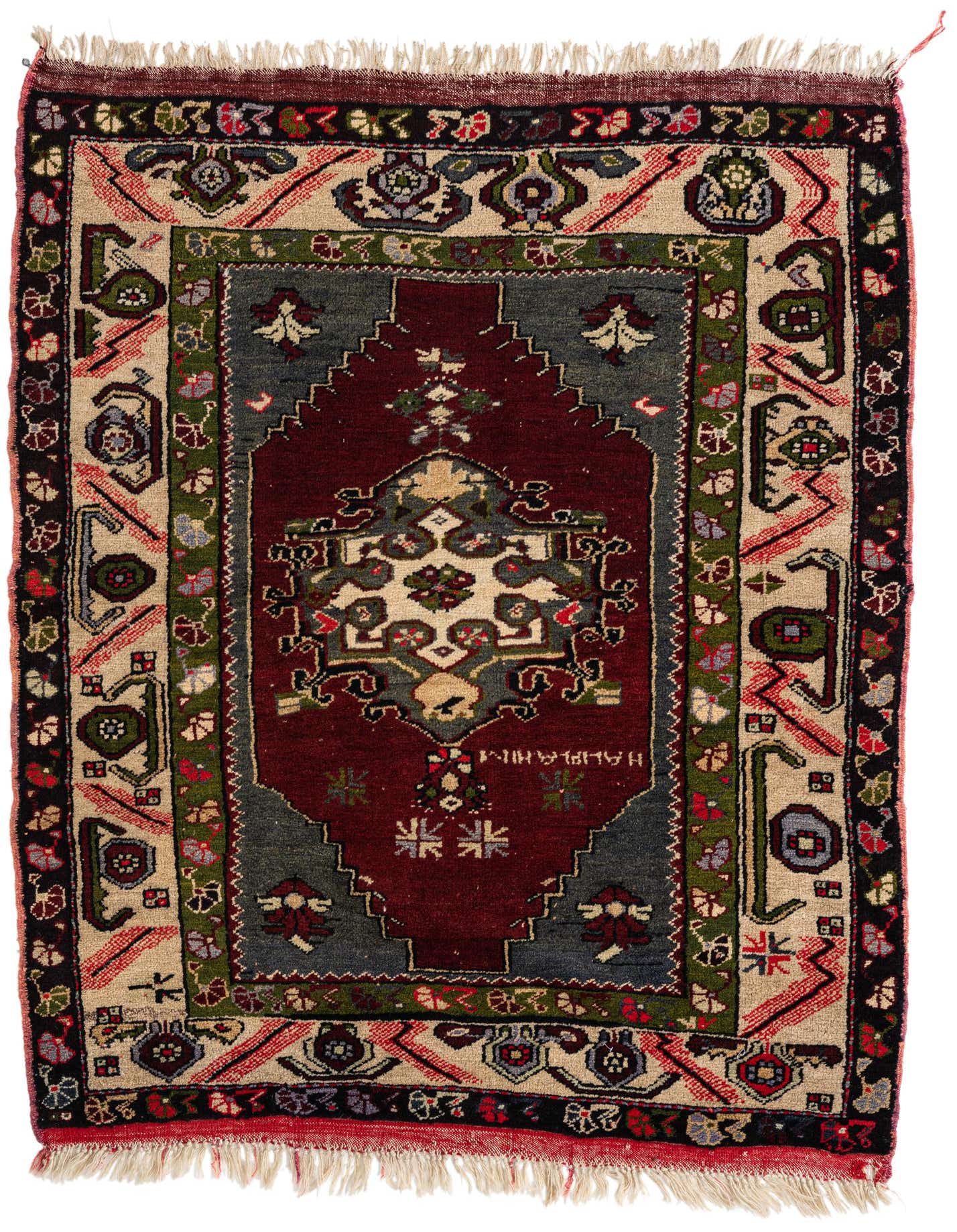 A 4x6 rectangular Anatolian wool rug featuring a traditional medallion pattern in reds, blues, greens, and cream.