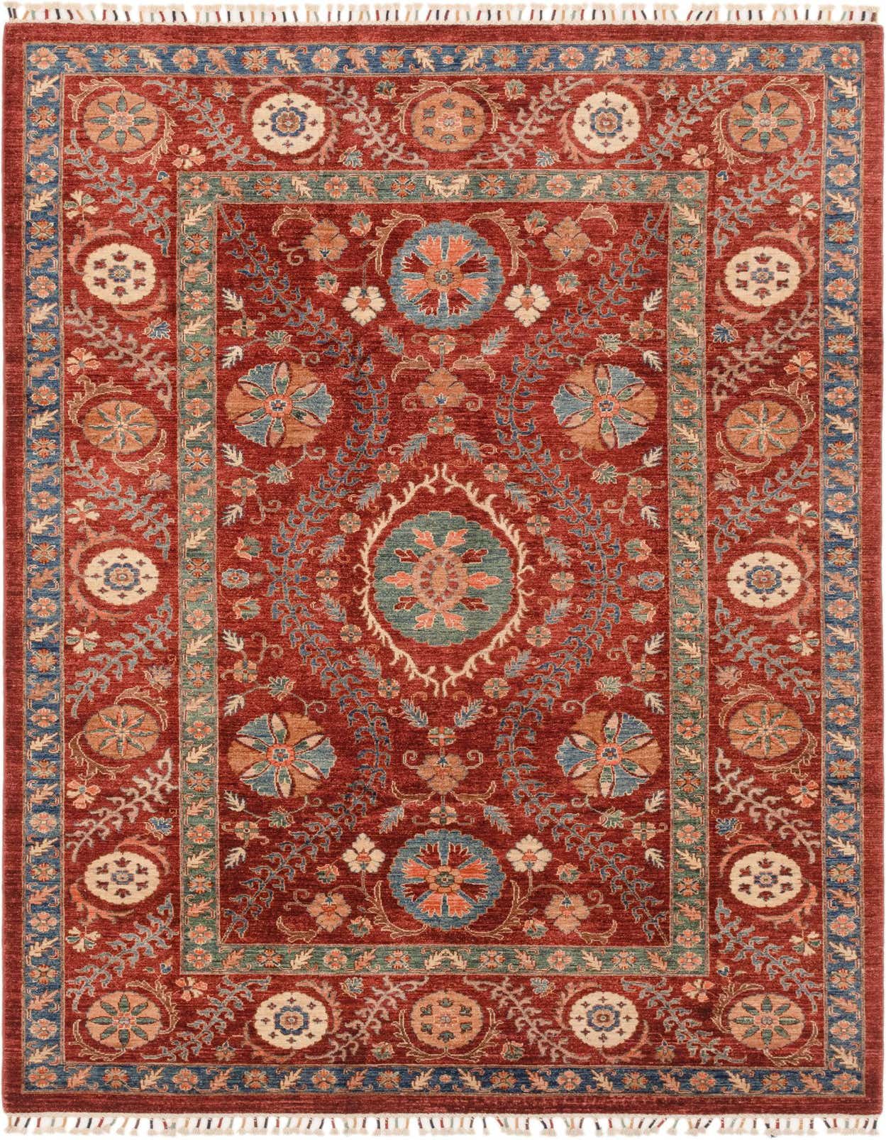 A 6x9 rectangular Ariana Ziegler rug featuring a traditional medallion and floral pattern in reds, blues, and creams.