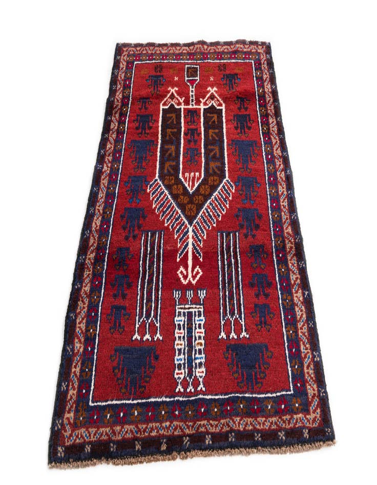 Detail image of  2' 9 x 4' 9  Hand Knotted Balouch Persian Wool Rug