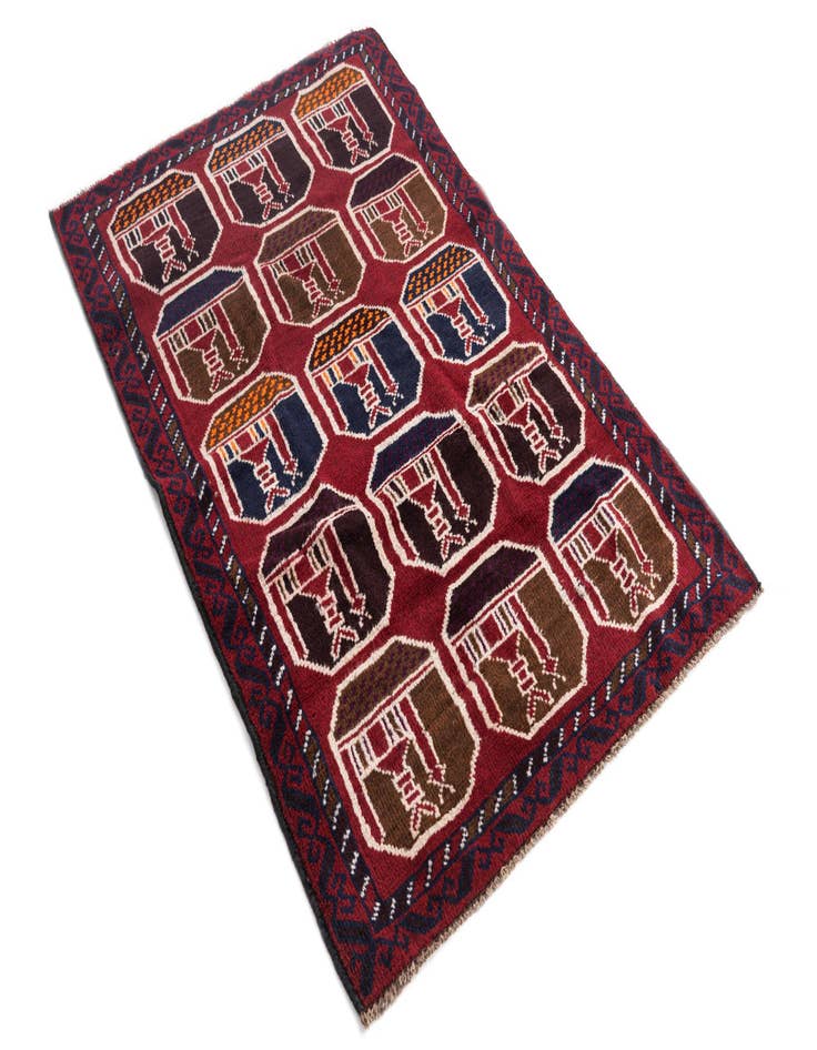 Detail image of  2' 10 x 4' 5  Hand Knotted Balouch Persian Wool Rug