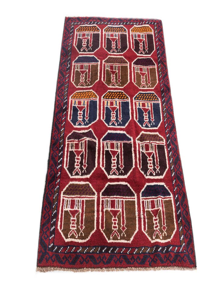 Detail image of  2' 10 x 4' 5  Hand Knotted Balouch Persian Wool Rug