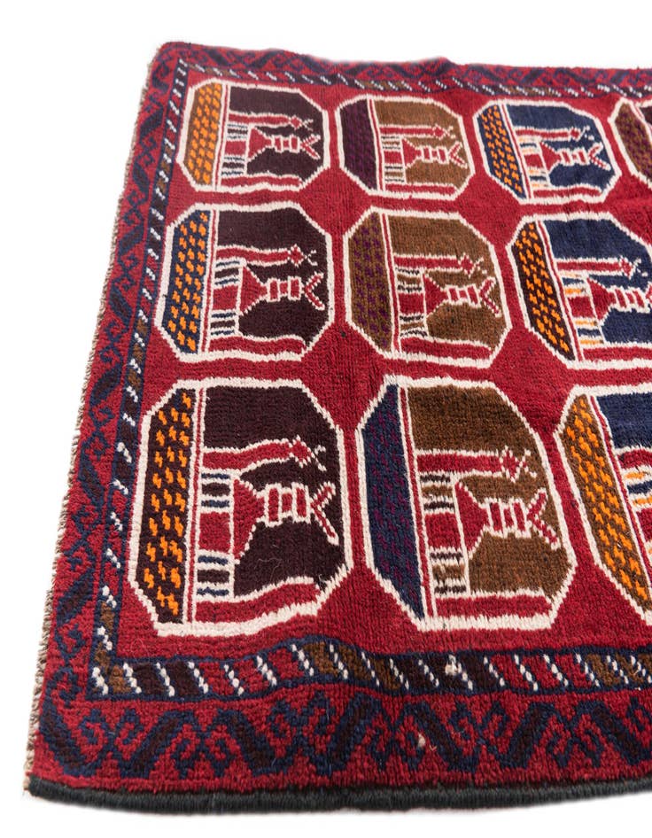 Detail image of  2' 10 x 4' 5  Hand Knotted Balouch Persian Wool Rug