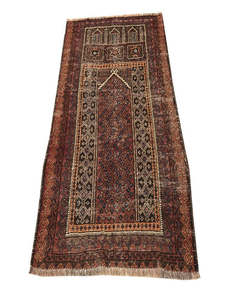 Detail image of  3' 4 x 4' 10  Hand Knotted Balouch Persian Wool Rug