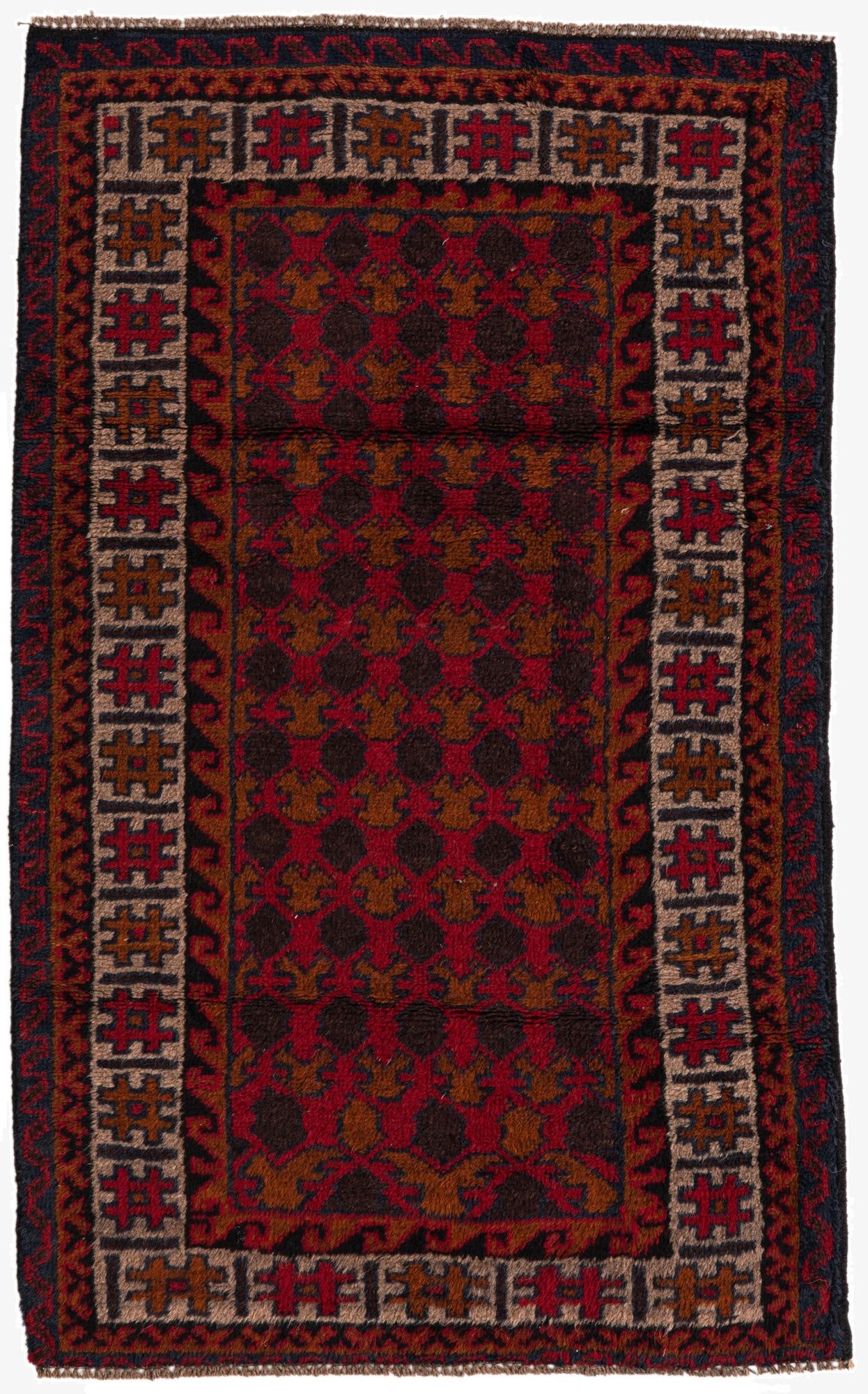  2' 10 x 4' 7  Hand Knotted Balouch Persian Wool Rug
