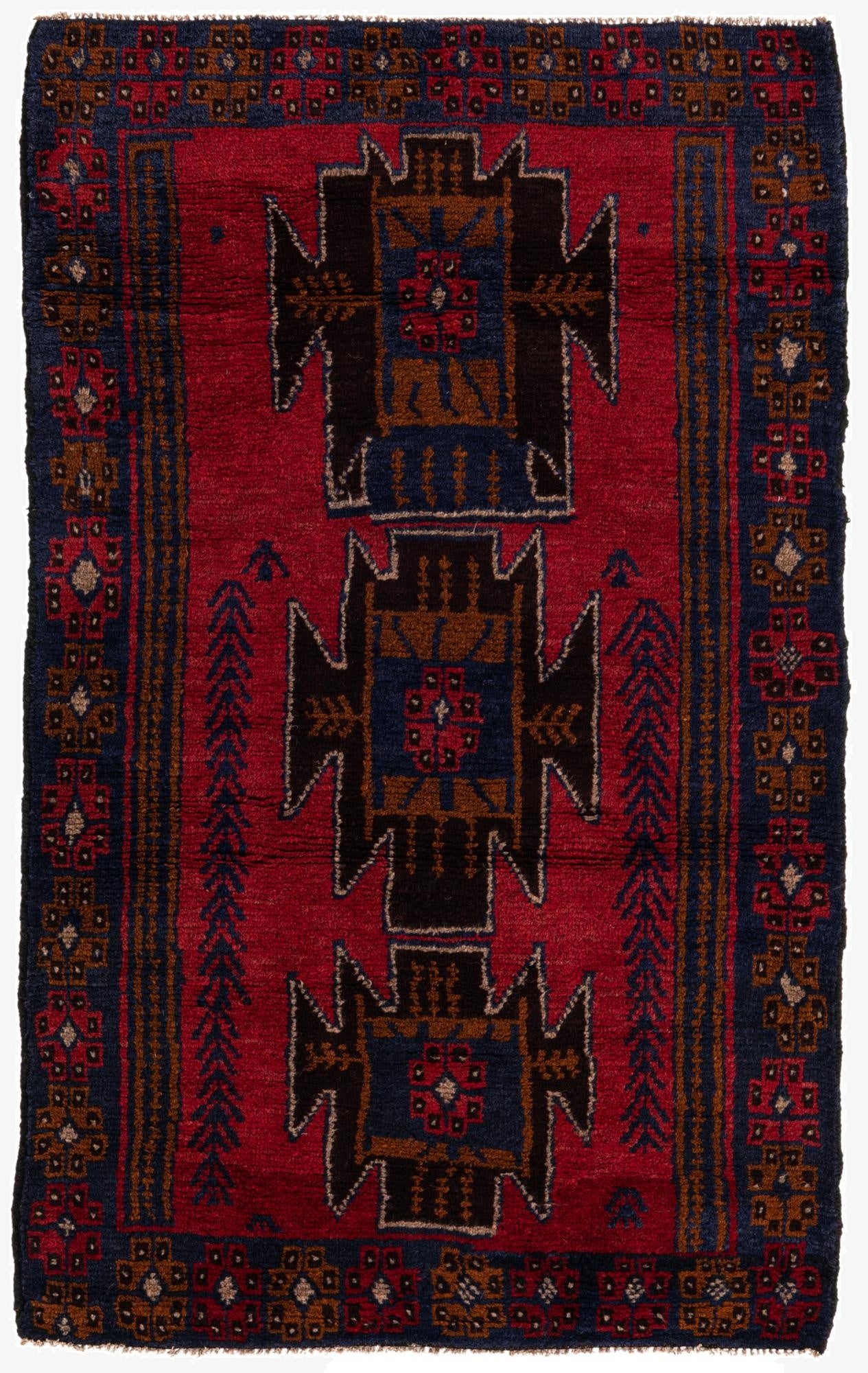  3' x 4' 9  Hand Knotted Balouch Persian Wool Rug