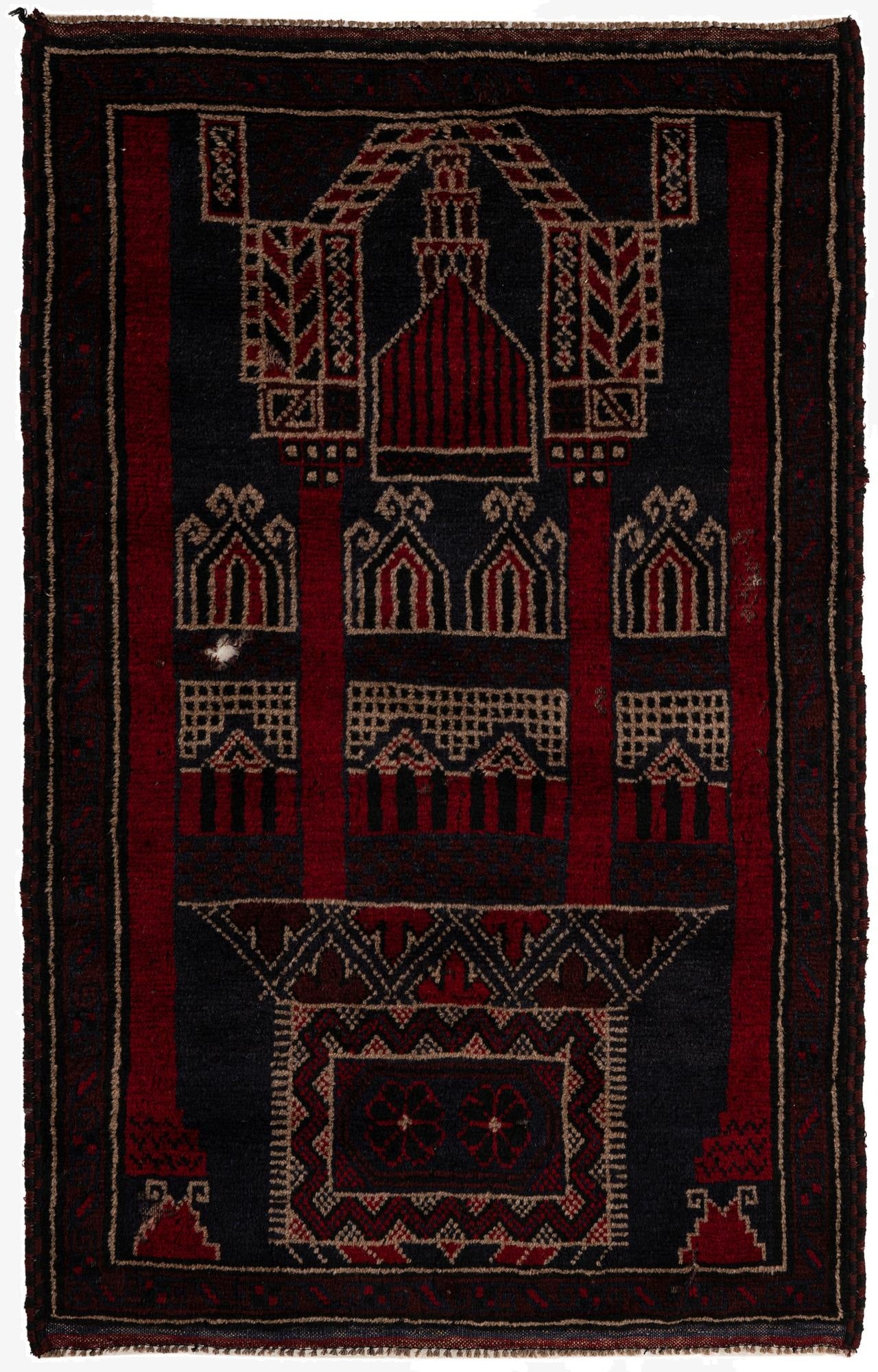  3' x 4' 9  Hand Knotted Balouch Persian Wool Rug