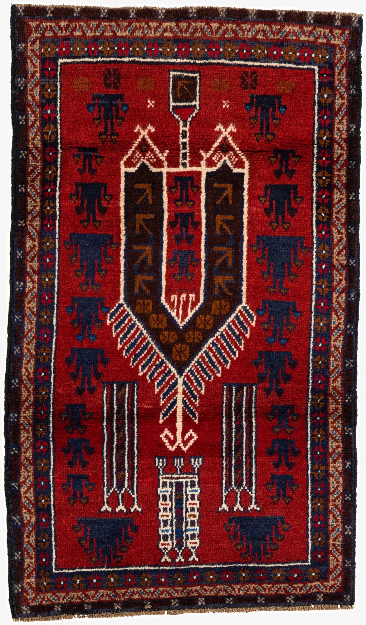  2' 9 x 4' 9  Hand Knotted Balouch Persian Wool Rug