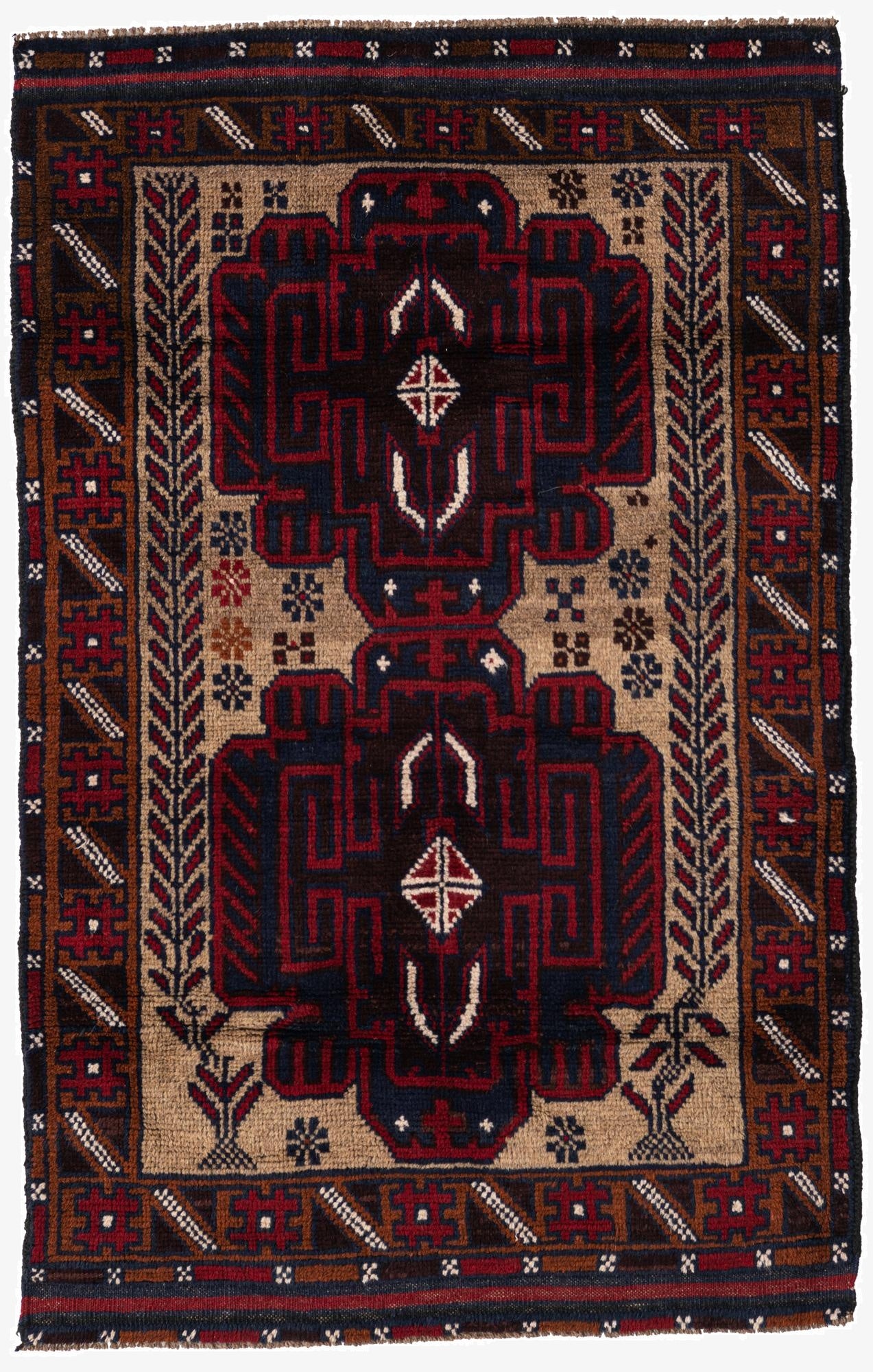  2' 10 x 4' 6  Hand Knotted Balouch Persian Wool Rug