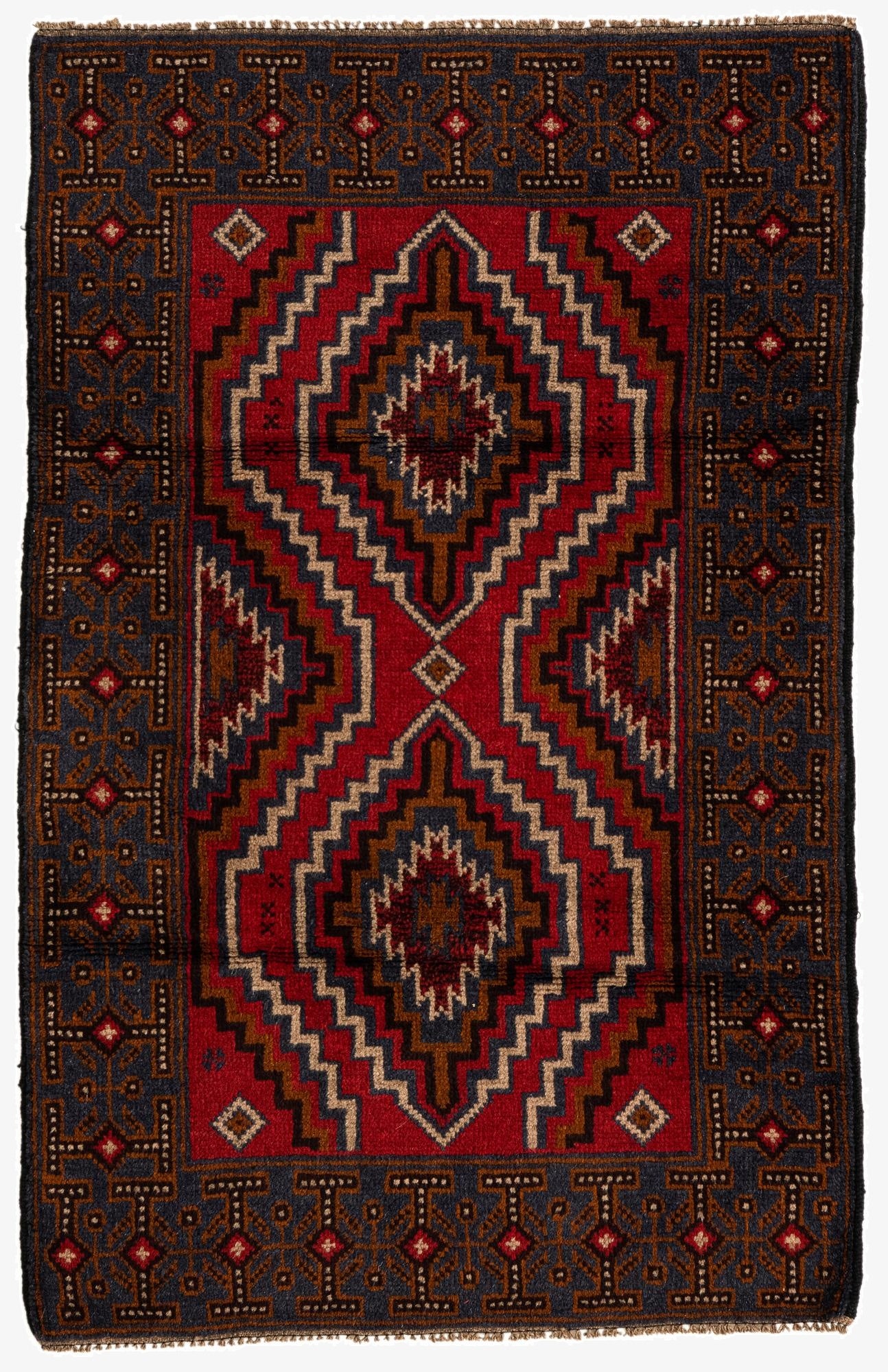  2' 10 x 4' 6  Hand Knotted Balouch Persian Wool Rug