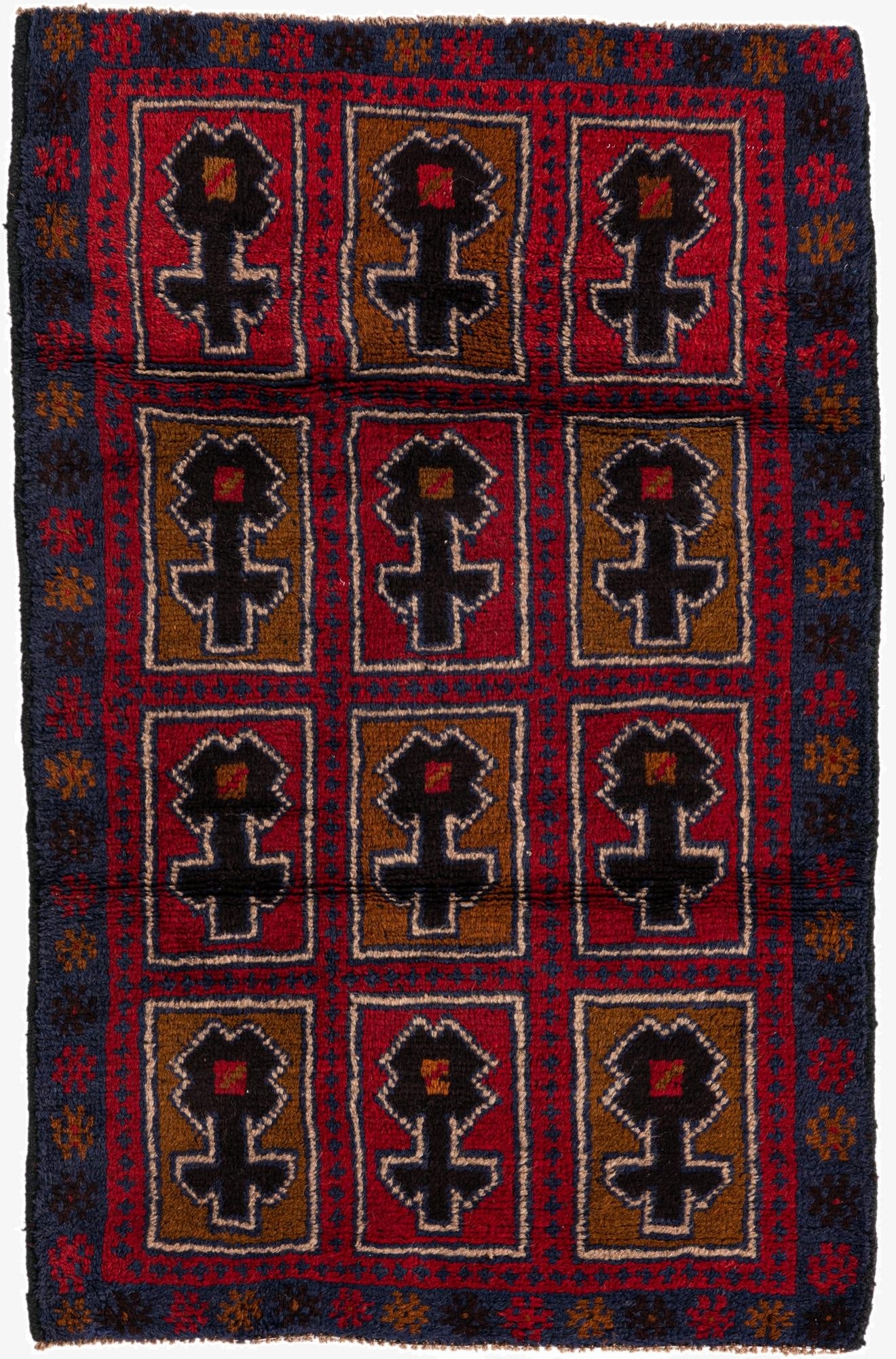  3' x 4' 7  Hand Knotted Balouch Persian Wool Rug