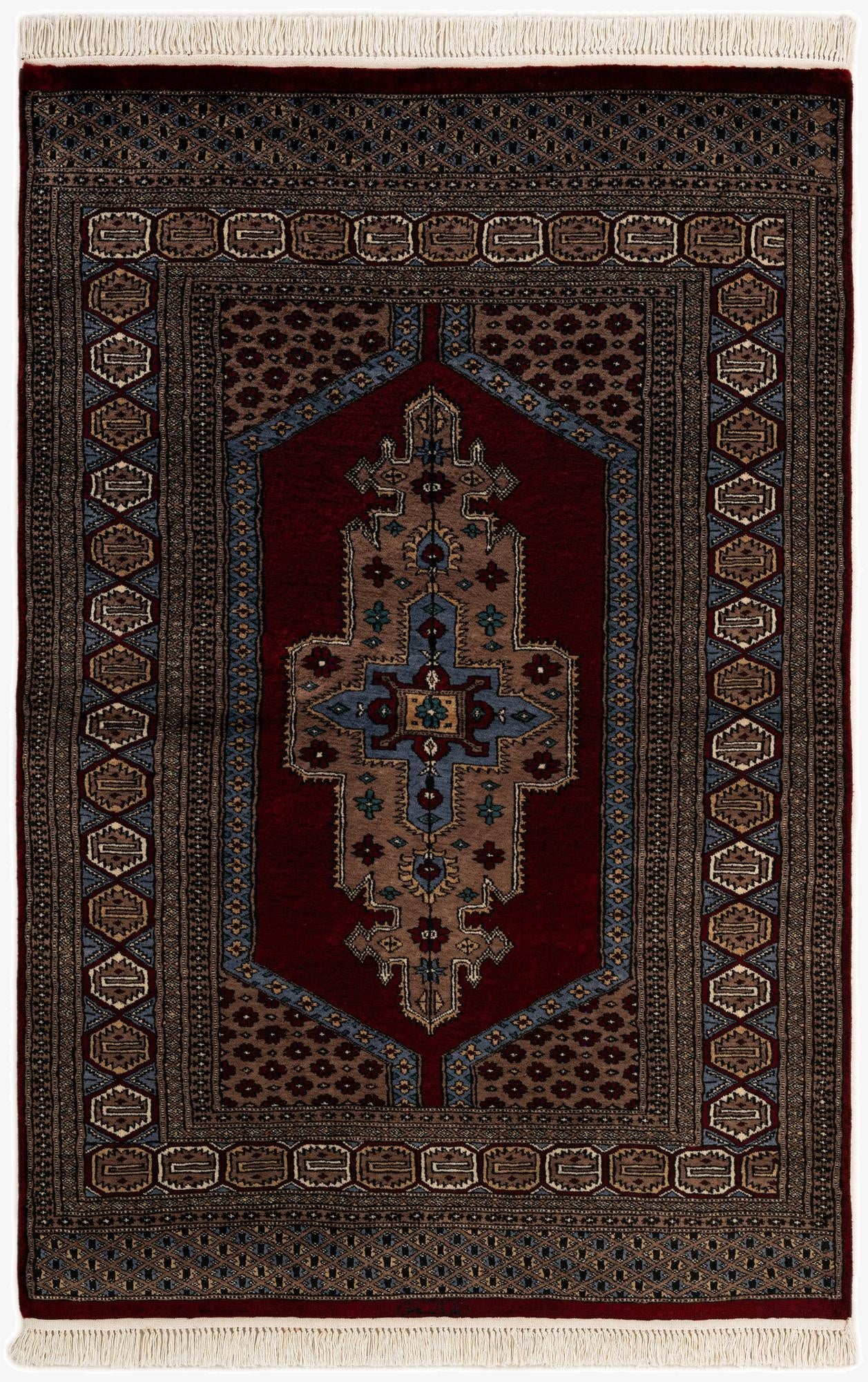  4' 2 x 6' 2  Hand Knotted Bokhara Oriental Wool Rug