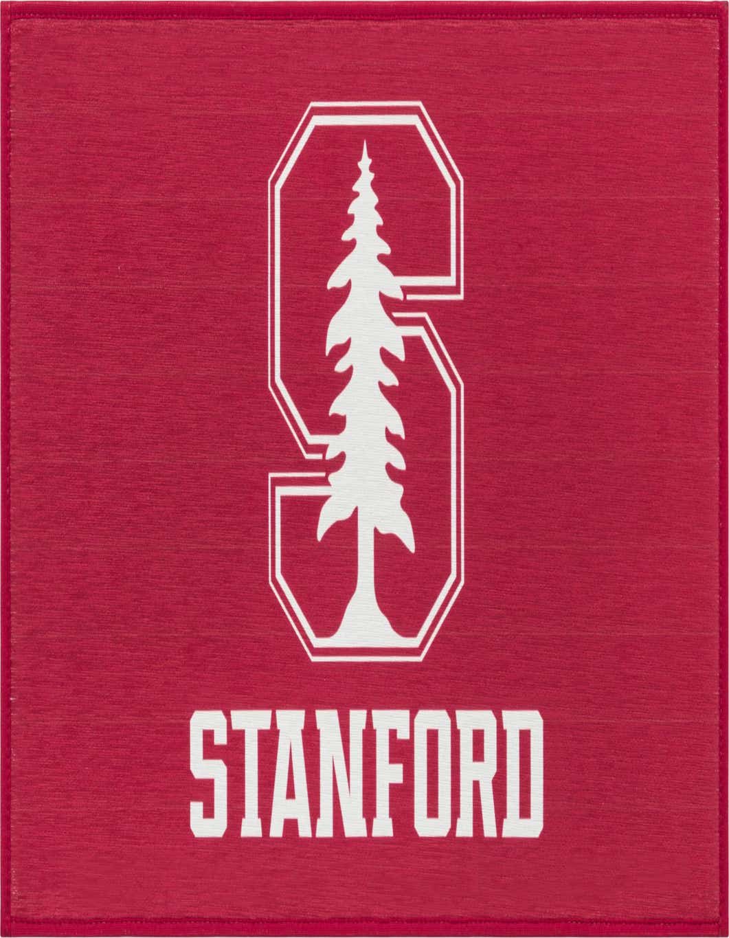 A 2x3 rectangular red rug featuring the white Stanford University 'S' logo with a redwood tree and 'STANFORD' text.