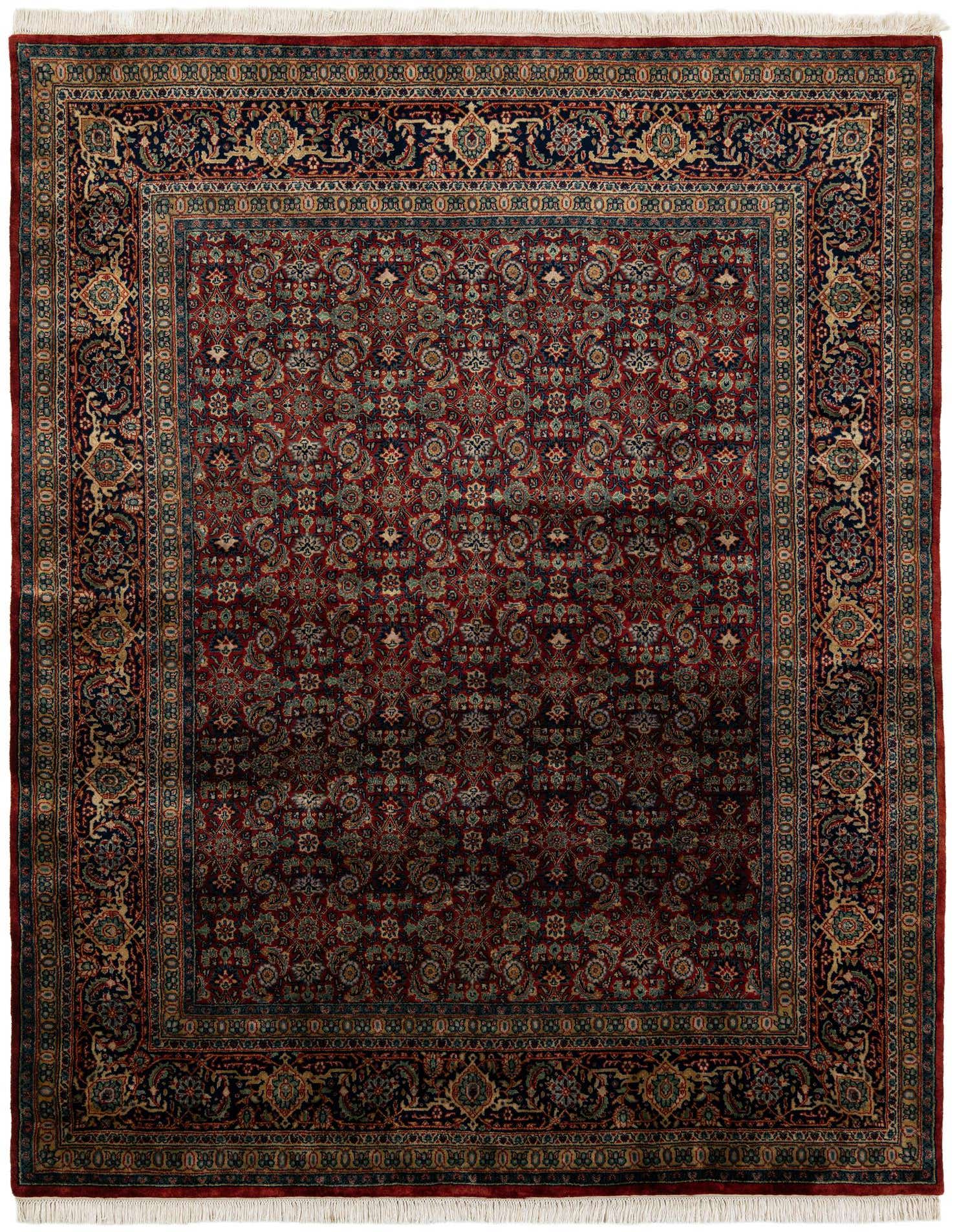 A 6x9 rectangular Farahan rug in traditional Oriental style, featuring a rich red field with intricate floral patterns and a detailed border.