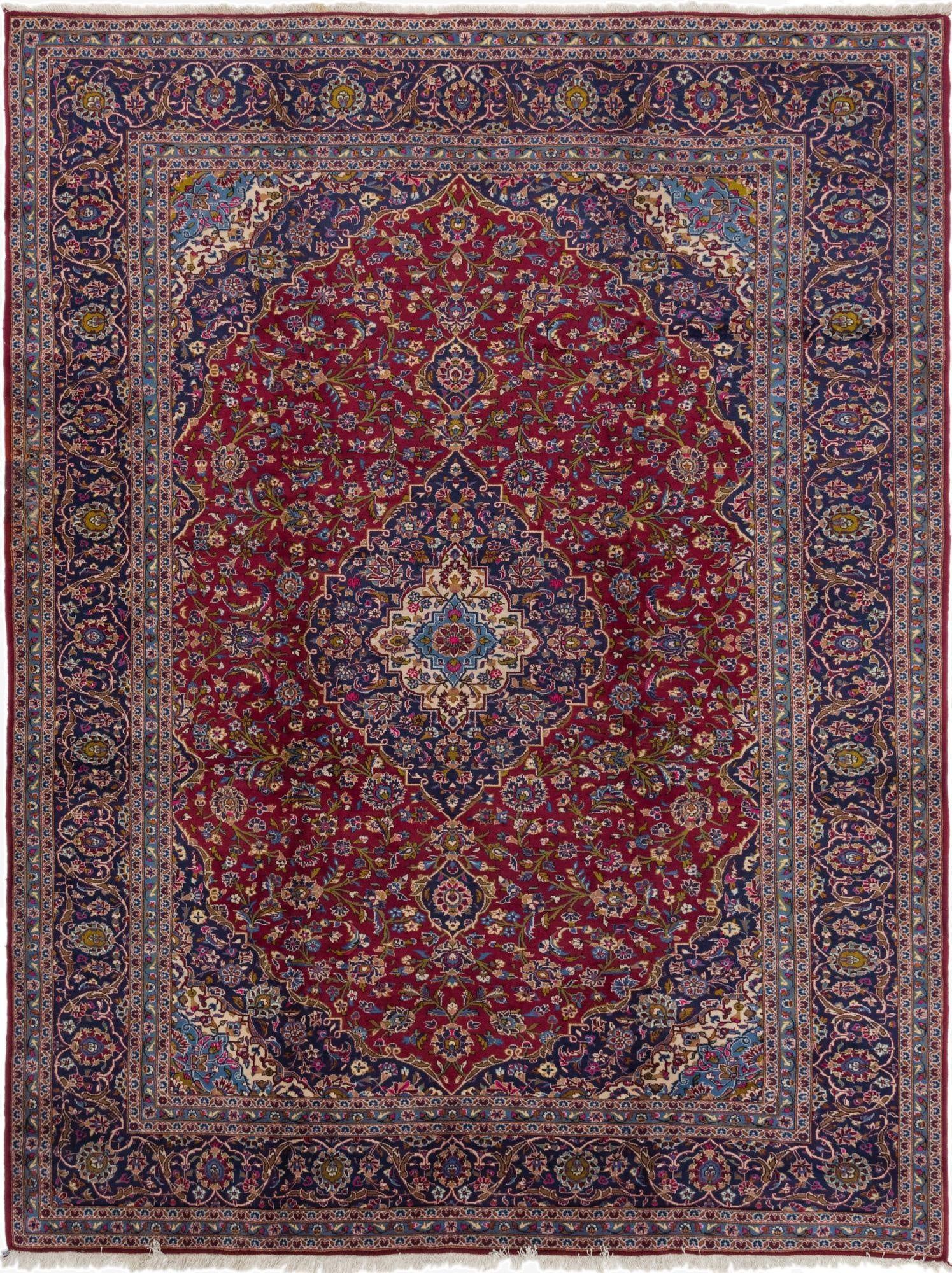  9' 9 x 13' 2  Hand Knotted Kashan Persian Wool Rug