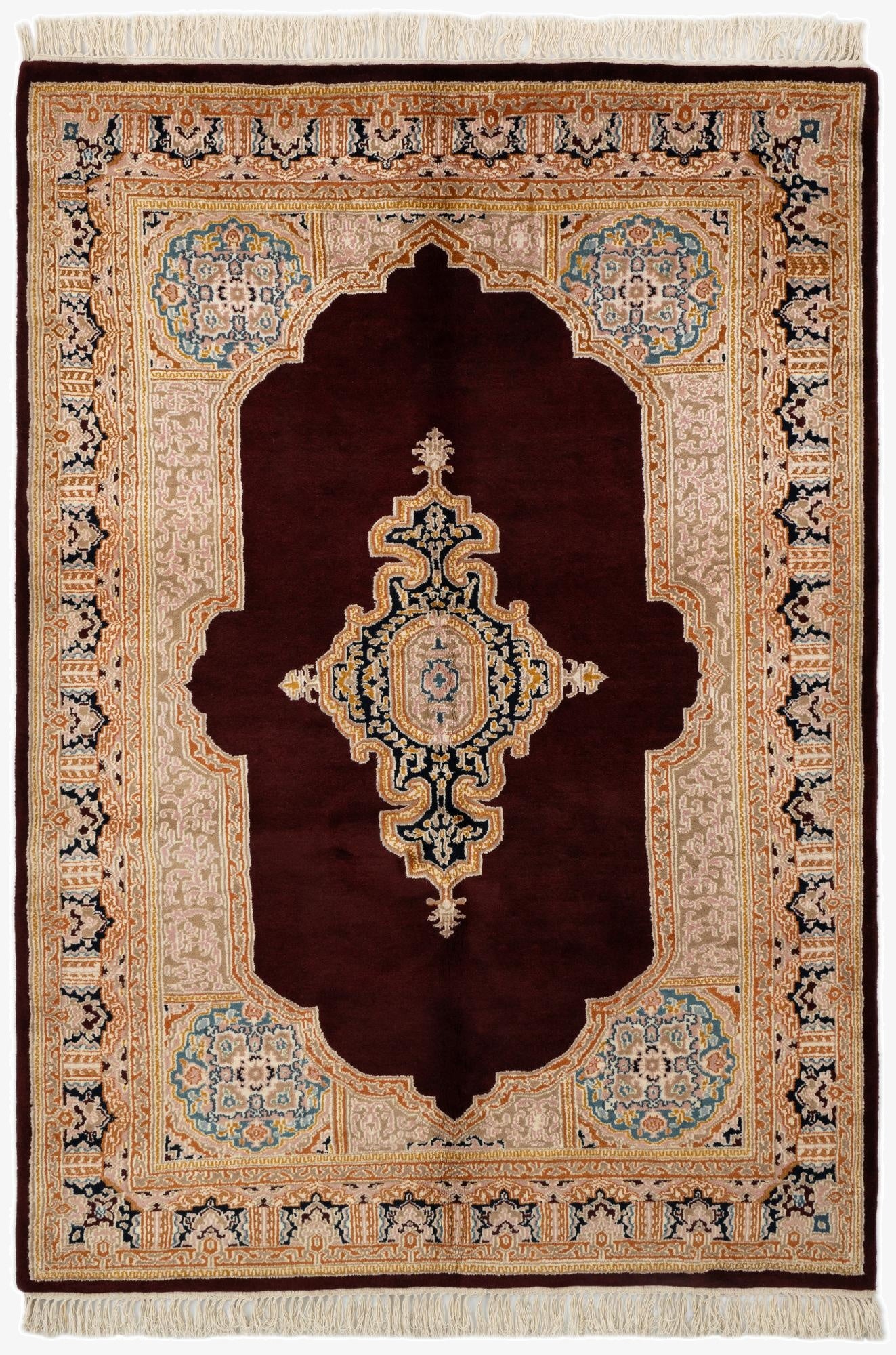  4' 7 x 6' 6  Hand Knotted Kerman Wool Rug