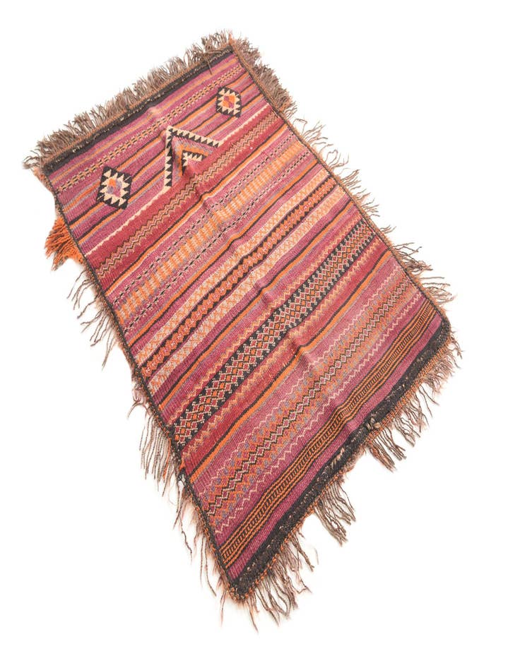 Detail image of  2' 10 x 4'  Hand Woven Kilim Afghan Wool Rug