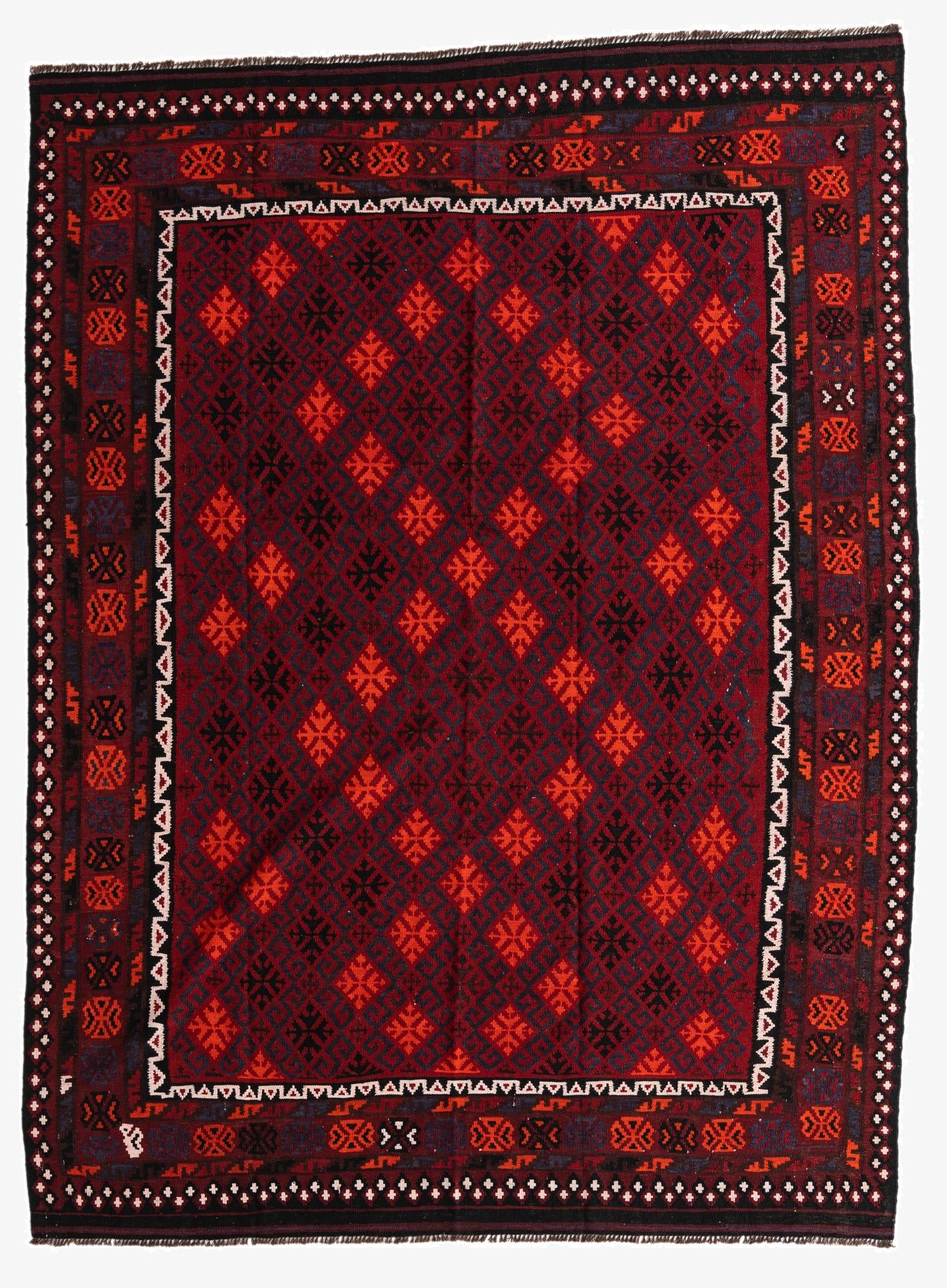  7' 4 x 9' 9  Hand Woven Kilim Afghan Wool Rug