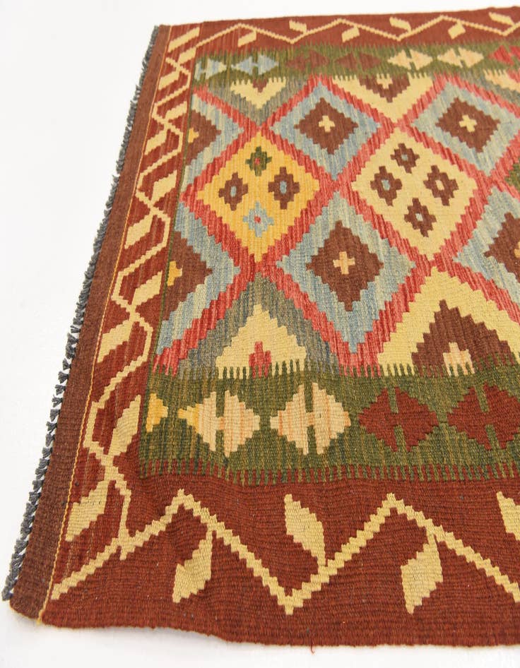 Detail image of  3' 4 x 6' 1  Hand Woven Kilim Maymana Wool Rug