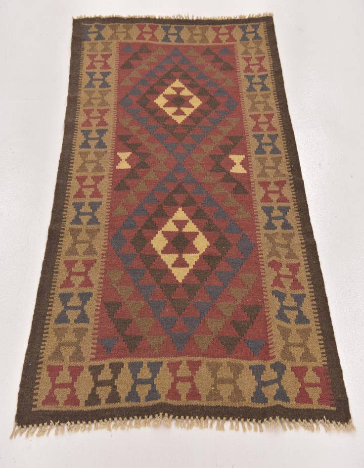 Detail image of  3' 5 x 4' 8  Hand Woven Kilim Maymana Wool Rug