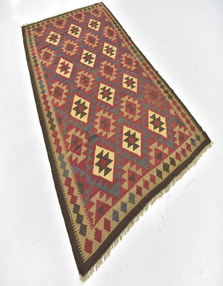 Detail image of  5' 2 x 8' 4  Hand Woven Kilim Maymana Wool Rug